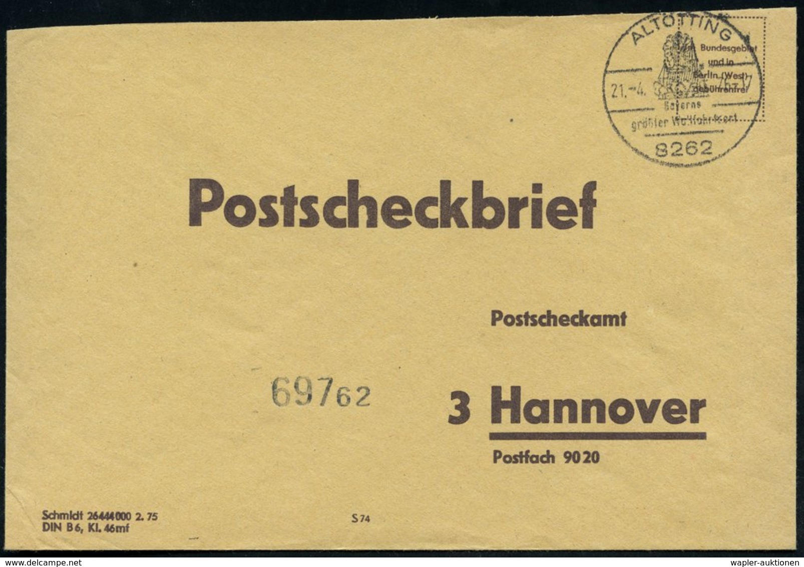 1976 (21.4.) 8262 ALTÖTTING; Handwerbestempel Mit Wallfahrtskirche Auf Markenlosem Postscheckbrief, Seltene Verwendung!  - Other & Unclassified