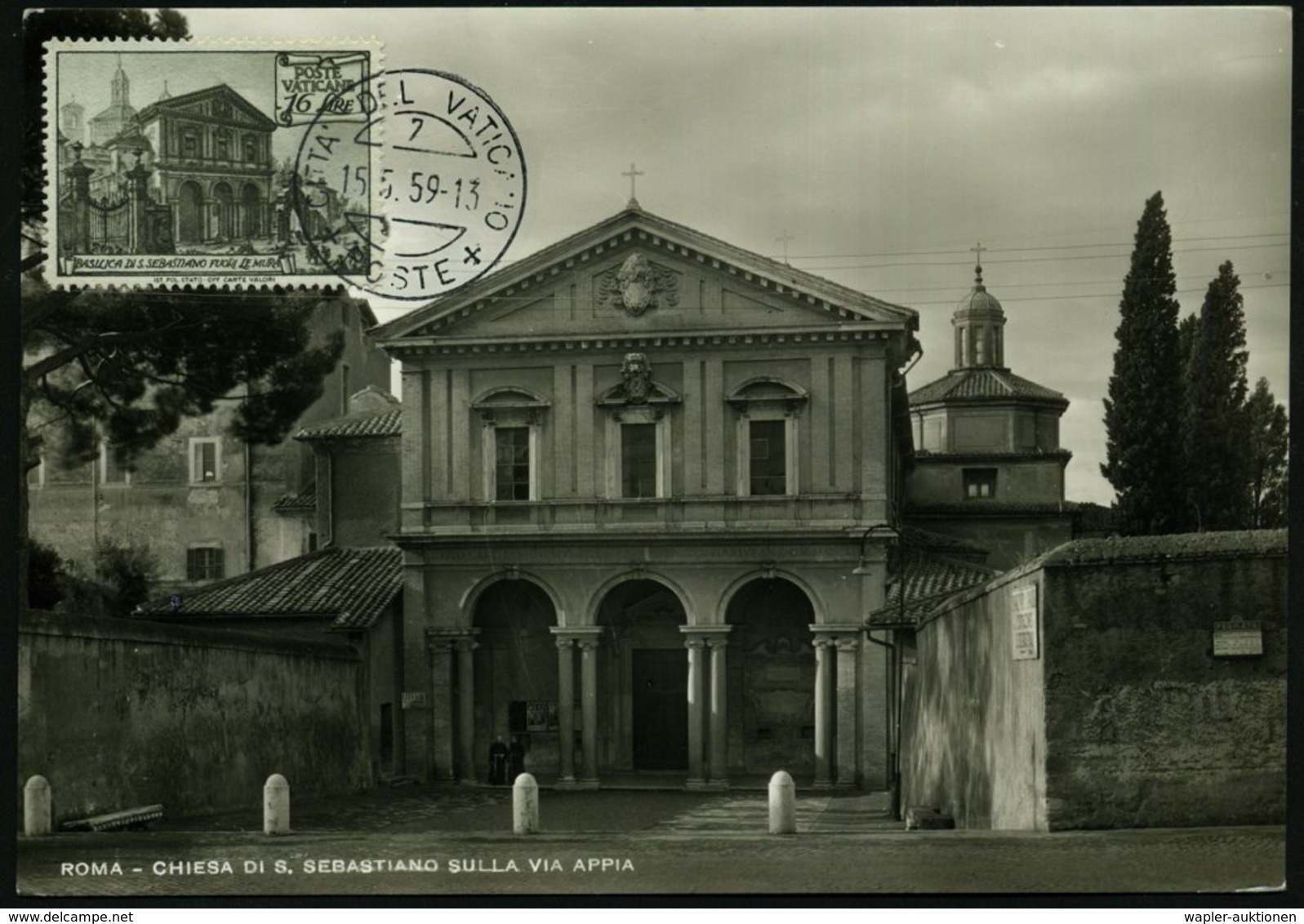 1959 (15.5.) VATIKAN, 16 L. Wallfahrtskirche "San Sebastiano" An Der Via Appia, Klar Gest. Maximumkarte (Mi.154) - Wallf - Other & Unclassified