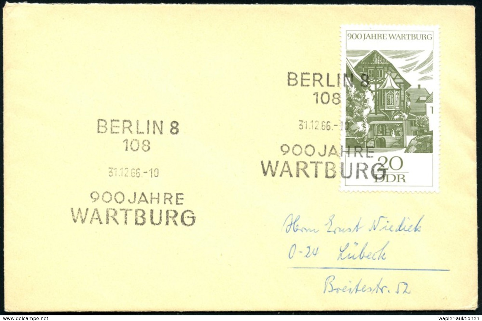 1966 108 BERLIN 8, Sonderstempel 900 JAHRE WARTBURG Auf Passender Frankatur 20 Pf., BRD-Brief (Mi.1234 EF) - Martin Luth - Other & Unclassified