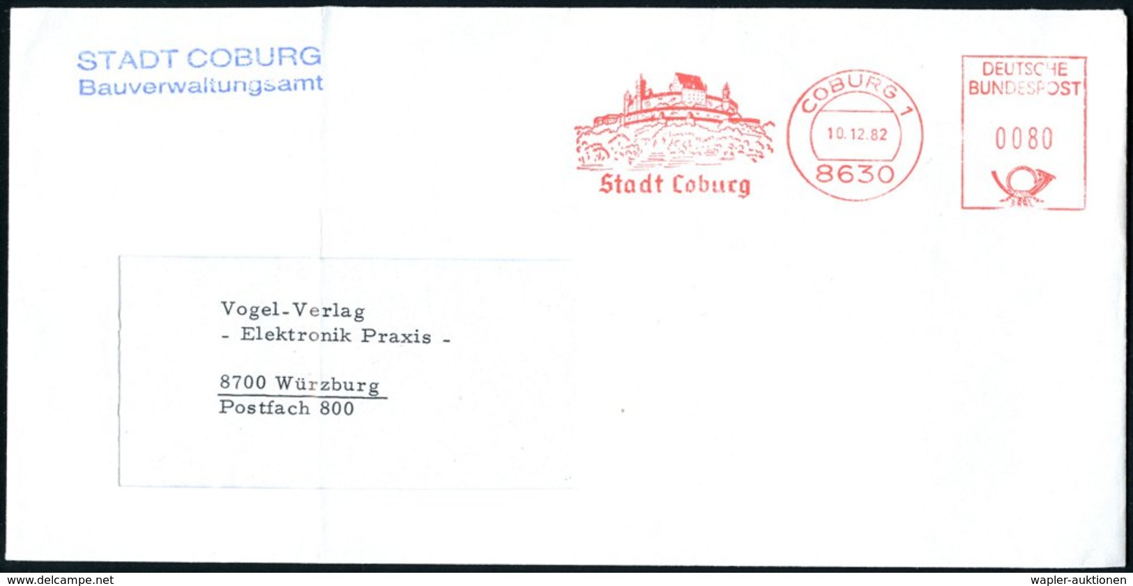 1982 (10.12.) 8630 COBURG1, Kommunaler Absender-Freistempel = Veste Coburg (Bf. Gefaltet), Kommunalbrief (Postalia Mit K - Other & Unclassified