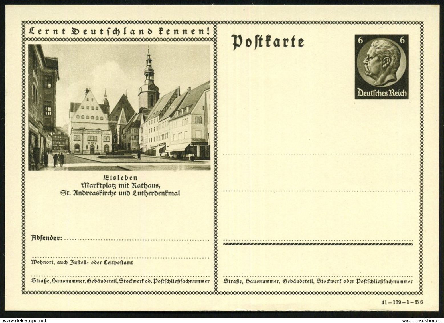 1941 Eisleben Lutherstadt, 6 Pf. Bildganzsache Hindenbg.: Marktplatz Mit Luther-Denkmal, (Mi.P 236/41-179-1-Bild 6) - Ma - Sonstige & Ohne Zuordnung