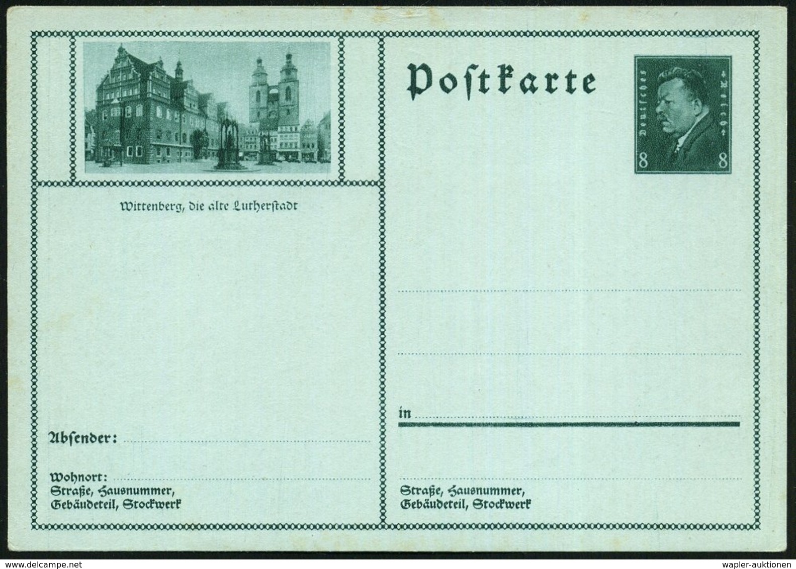 1930 Wittenberg, 8 Pf. Bildganzsache Ebert: Stadtkirche, Rathaus U. Luther-Denkmal, Ungebr. (Mi.P 189/058) - Martin Luth - Other & Unclassified