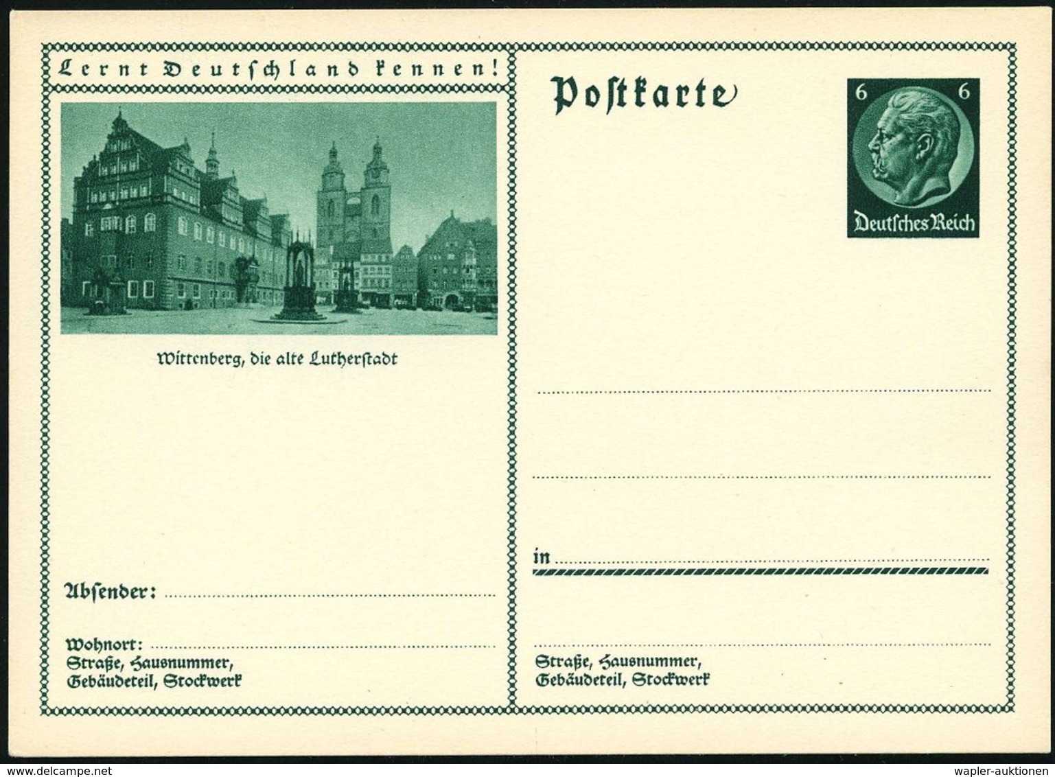 1933 Wittenberg, 6 Pf. Bildganzsache Hindenbg. "Lenrt Deutschland Kennen!": Stadtkirche, Rathaus U. Luther-Denkmal, (Mi. - Other & Unclassified