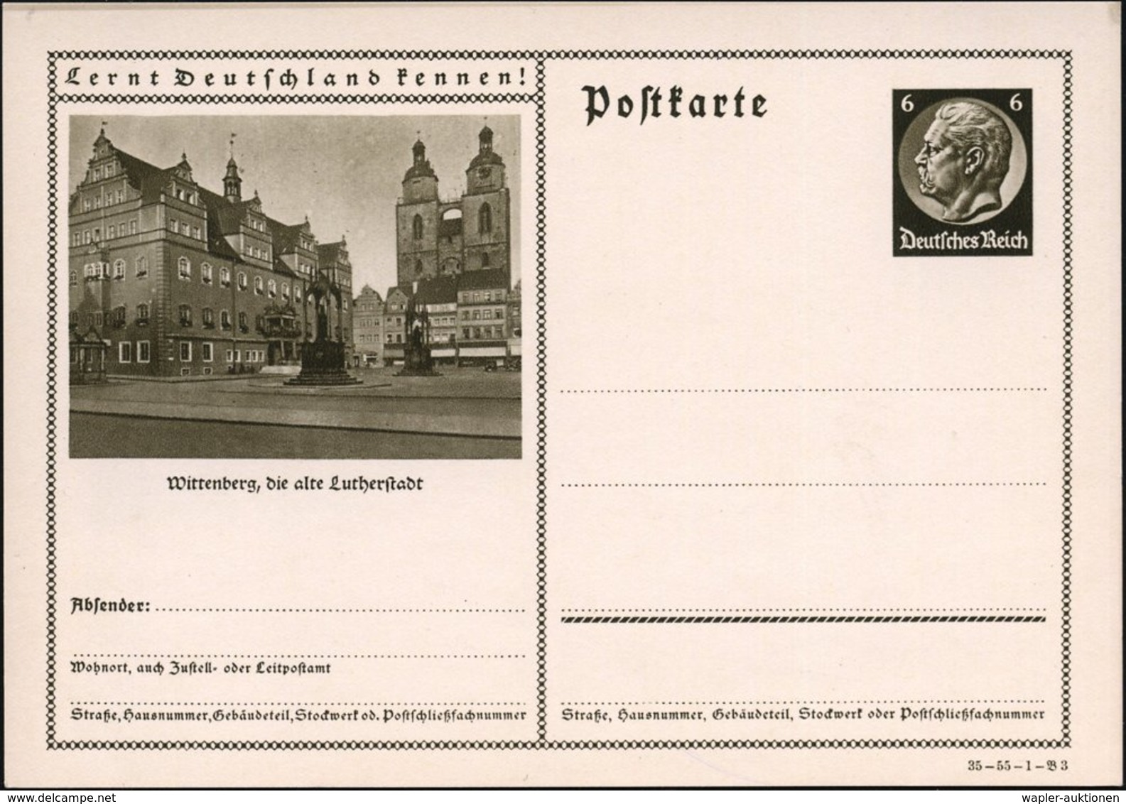 1935 Wittenberg, 6 Pf. Bildganzsache Hindenbg. "Lernt Deutschland Kennen!": Stadtkirche, Rathaus U. Luther-Denkmal, Unge - Sonstige & Ohne Zuordnung