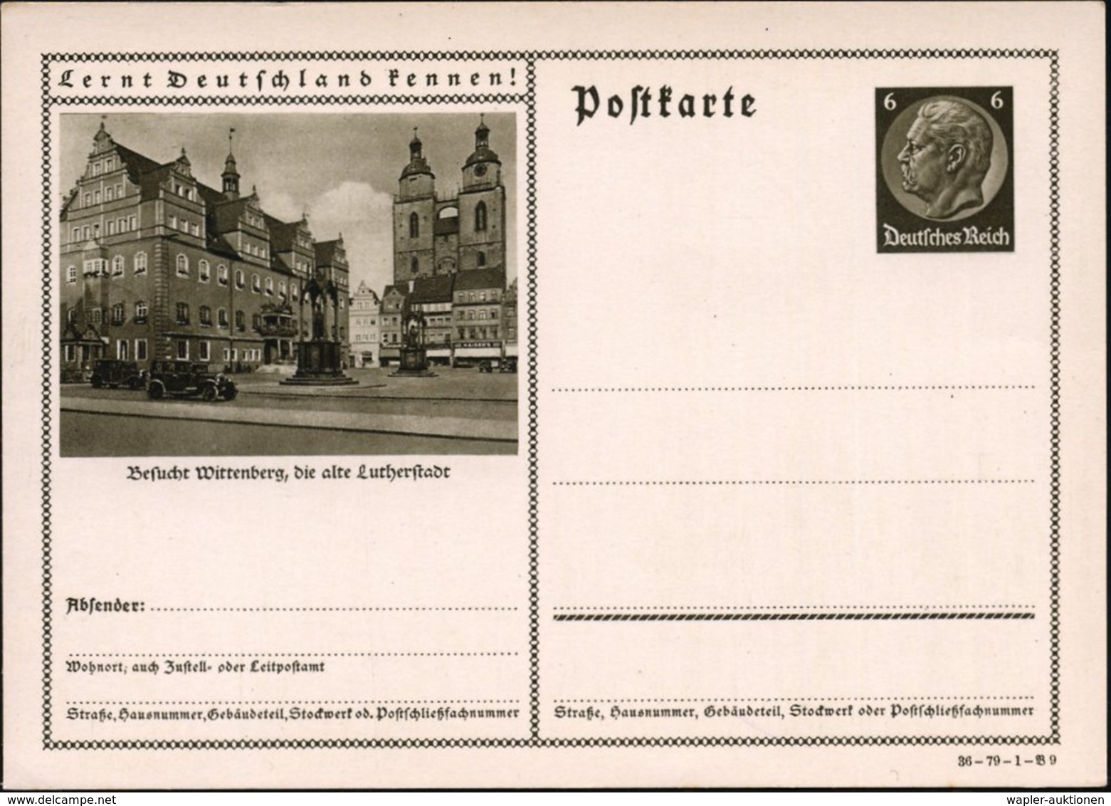1936 Wittenberg, 6 Pf. Bildganzsache Hindenbg. "Lernt Deutschland Kennen!": Stadtkirche, Rathaus U. Luther-Denkmal, Unge - Other & Unclassified