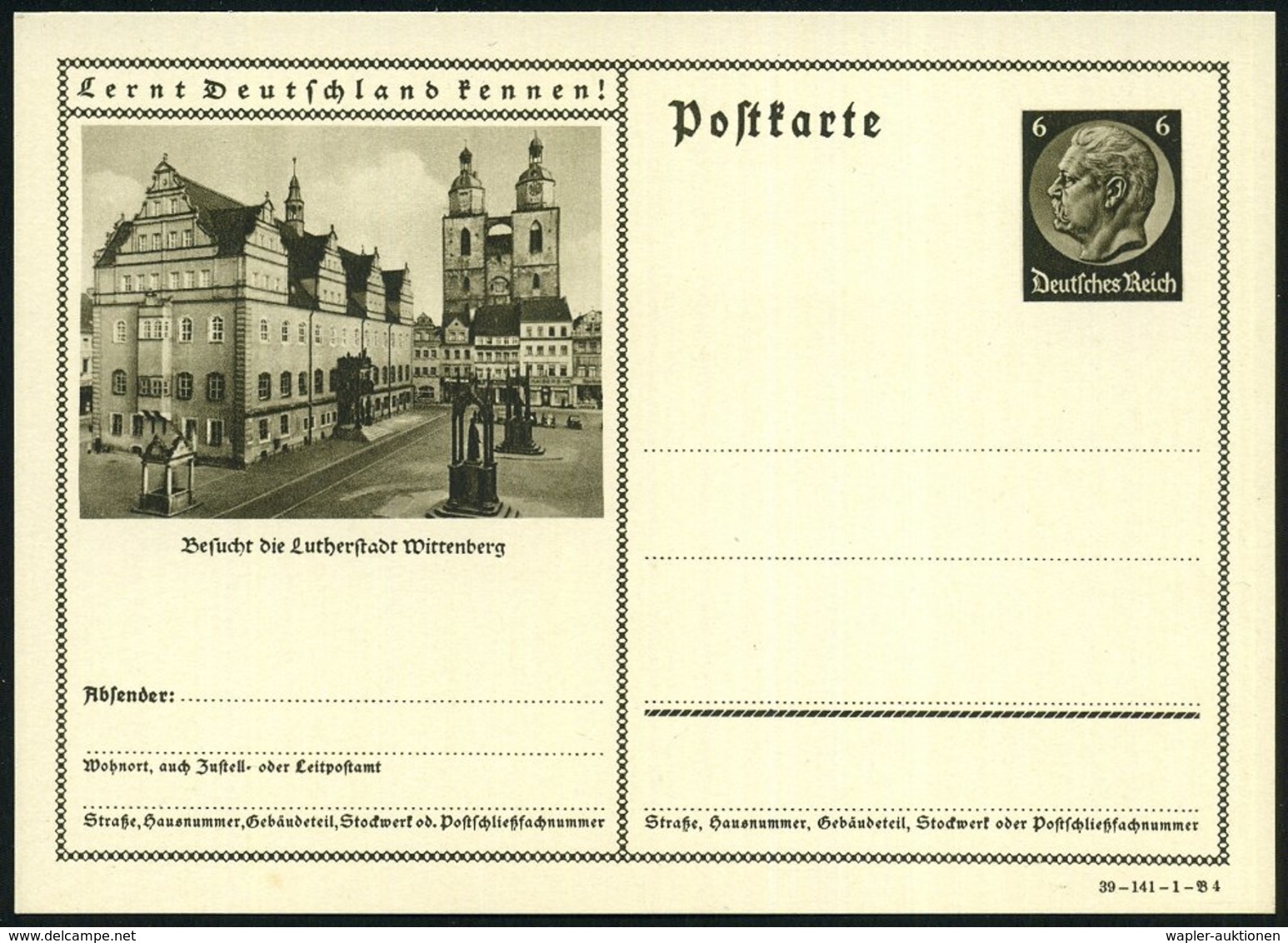 1939 Wittenberg, 6 Pf. Bildganzsache Hindenbg. "Besucht Die Lutherstadt..": Stadtkirche, Rathaus U. Luther-Denkmal, Unge - Other & Unclassified