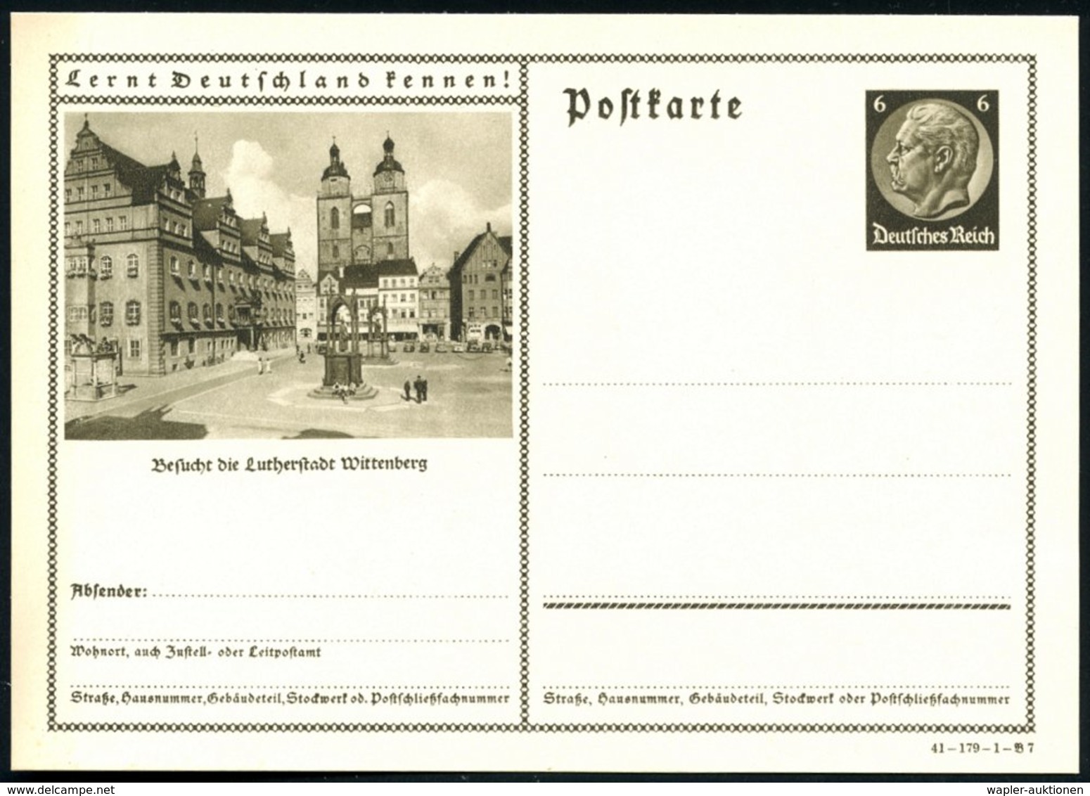 1941 Wittenberg, 6 Pf. Bildganzsache Hindenbg. "Besucht Die Lutherstadt..": Stadtkirche, Rathaus U. Luther-Denkmal, Unge - Other & Unclassified