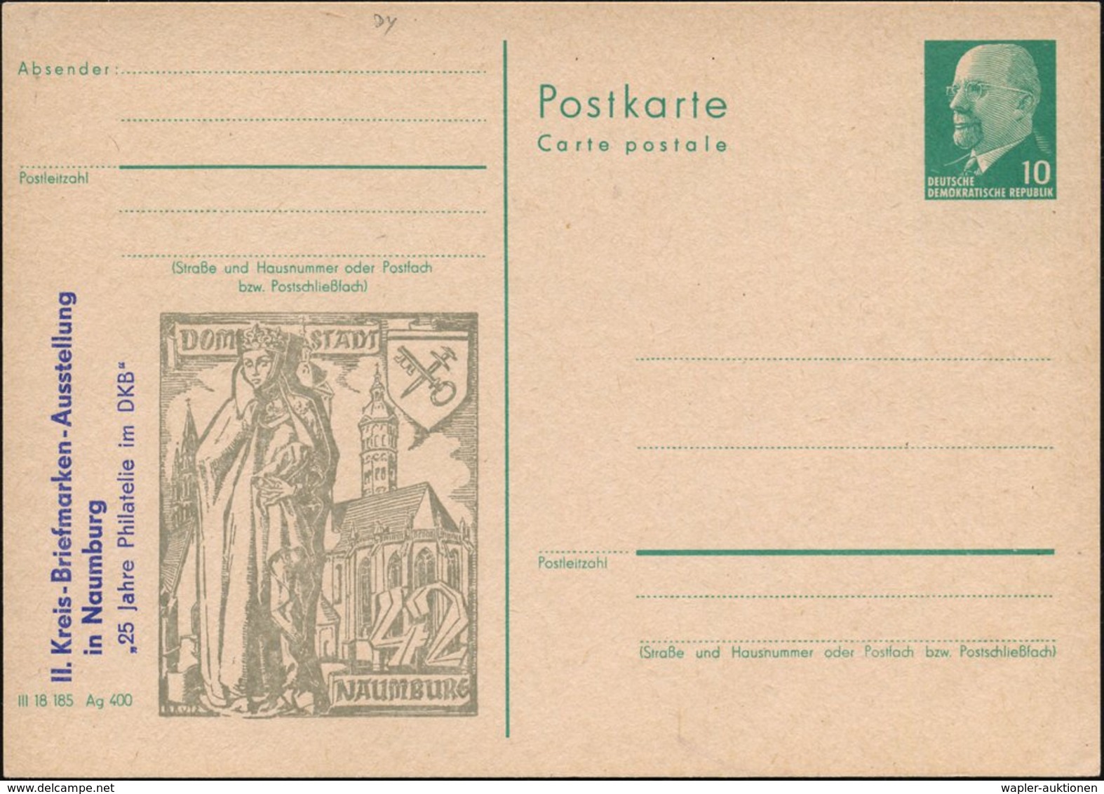 1970 Naumburg, 10 Pf. Amtl. Ganzsache Ulbricht: DOMSTADT = Dom U. Skulptur "Uta Von Naumburg", Ungebr. (Mi.PZD 75) - Mit - Other & Unclassified