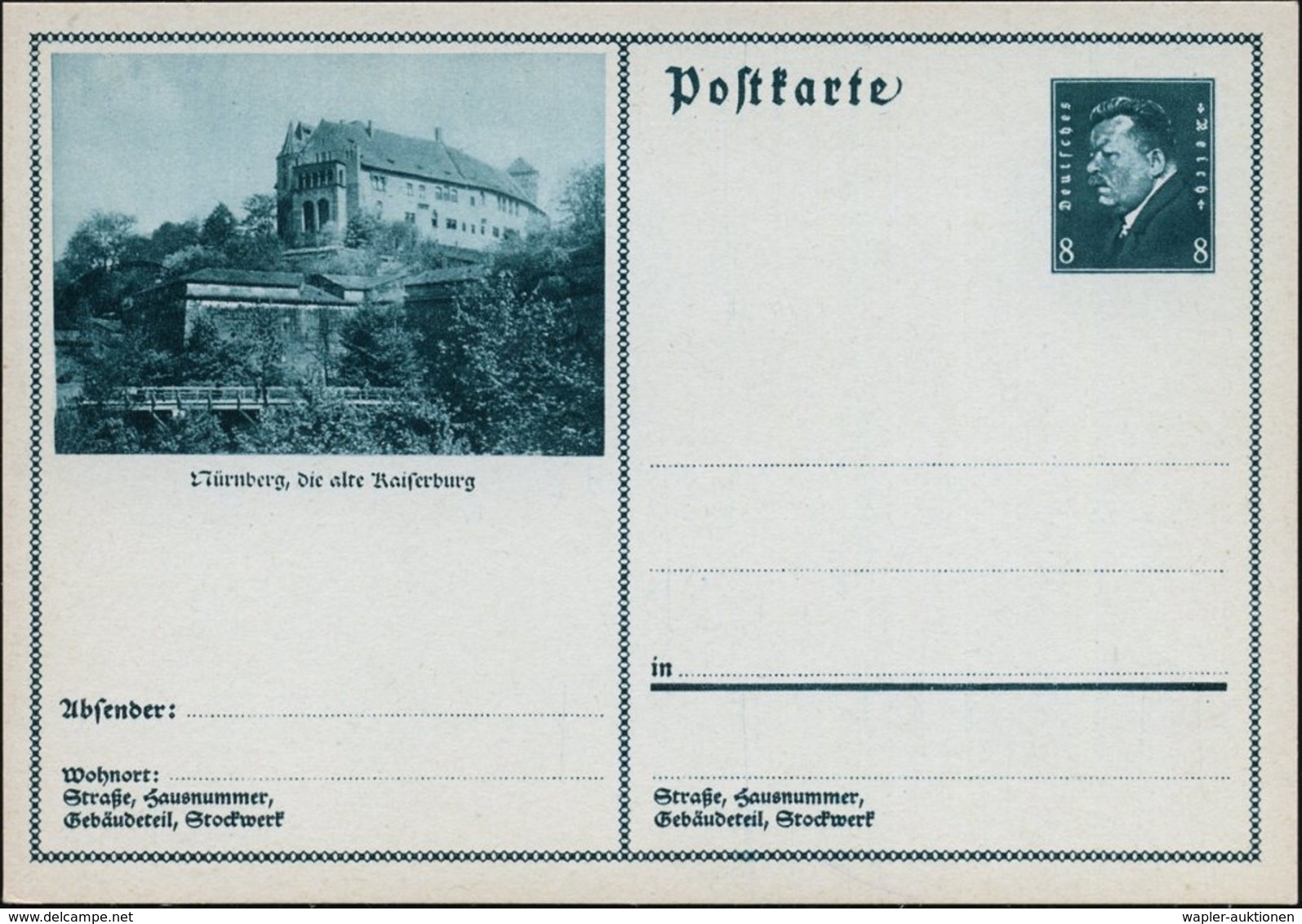 1931 Nürnberg, 8 Pf. Bildganzsache Ebert: Die Alte Kaiserburg, Ungebr. (Mi.P 191/020) - Mittelalter / Middle Age / Moyen - Autres & Non Classés