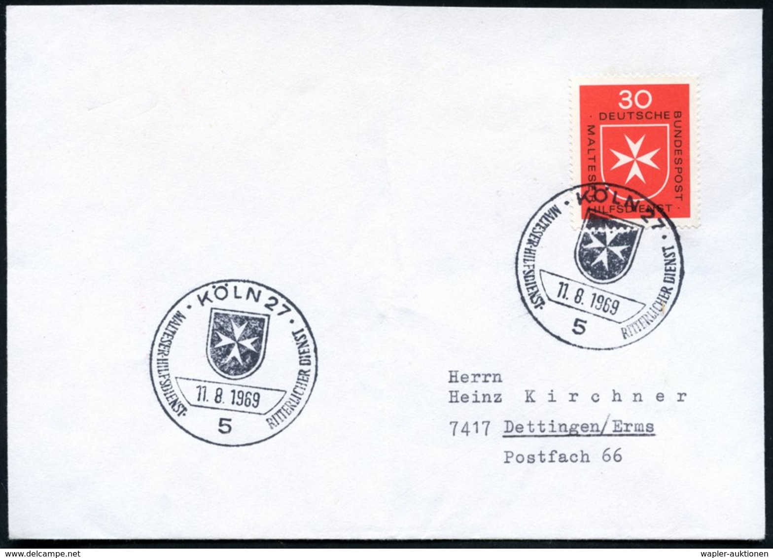 1969/2003 B.R.D., 30 Pf. Malteser Mit ET-Sonderstempel 5 KÖLN (Bf. Falte) Und Absender-Freistempel; 31028 GRONAU Johanni - Sonstige & Ohne Zuordnung