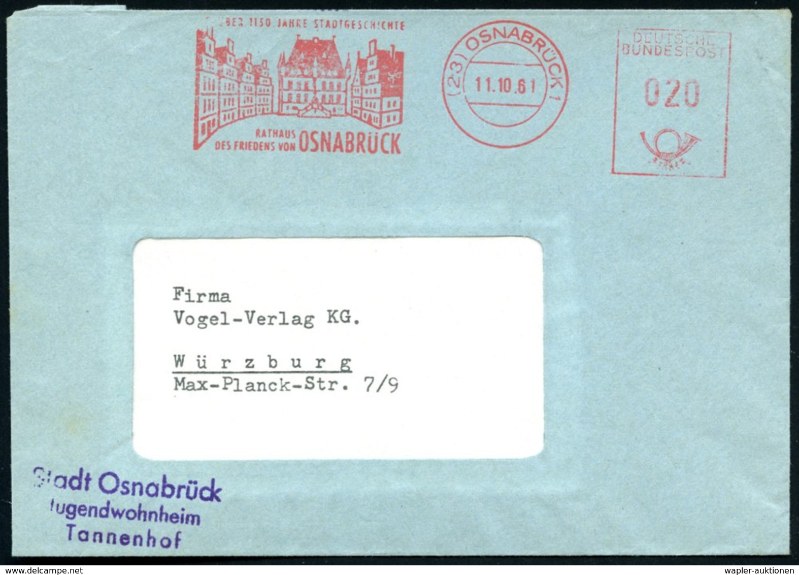 1961 (23) OSNABRÜCK 1, Absender-Freistempel Rathaus Des Westfäl. Friedens, Kommunalbrief - 30jähriger Krieg / Thirty Yea - Other & Unclassified