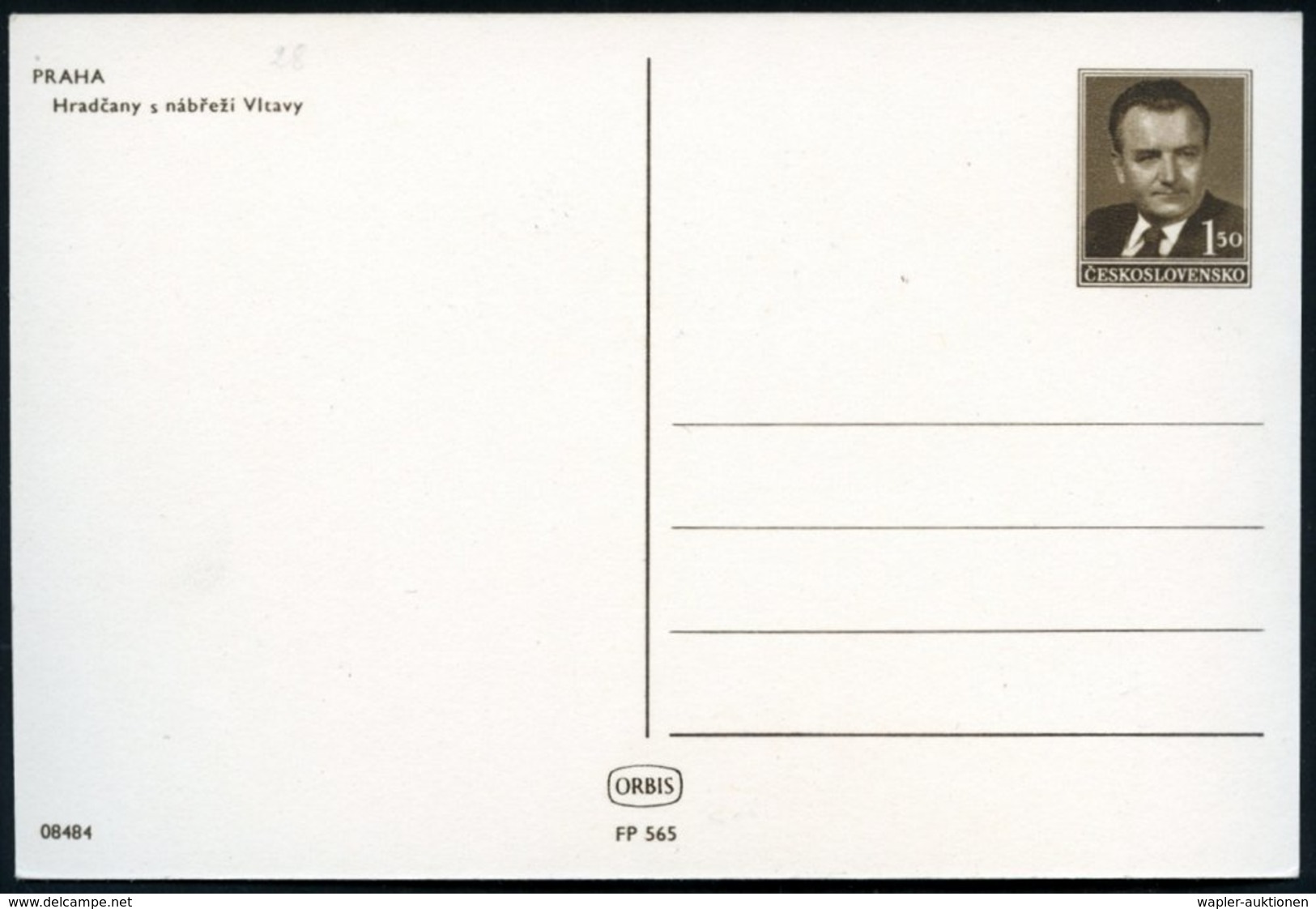 1950 TSCHECHOSLOWAKEI, 1,50 Kc. Bildganzsache Gottwald: Prager Burg U. Veitsdom (2. "Prager Fenstersturz", 1635 "Frieden - Sonstige & Ohne Zuordnung