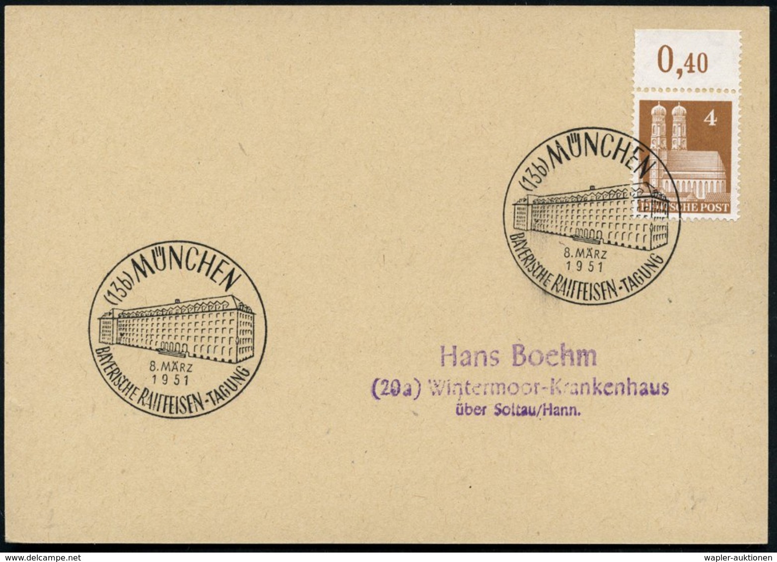 1951 (8.3.) (13 B) MÜNCHEN, Sonderstempel RAIFFEISEN-TAGUNG (F.W. Raiffeisen, 1818-1888, Genossenschaftsgründer), Inl.-K - Other & Unclassified