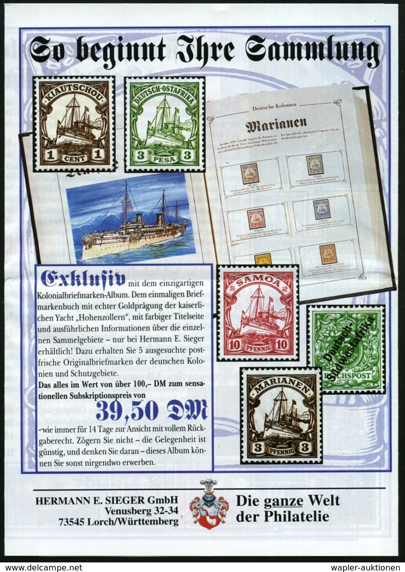 1997 73545 LORCH, Absenderstempel (= Vorausentwertung) "Die Deutschen Kolonien" (Fa. Sieger) = Kaiser-Yacht "Hohenzoller - Other & Unclassified