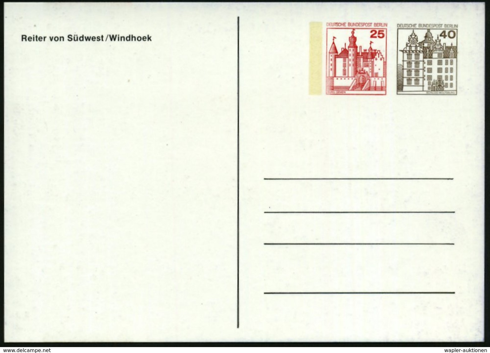 1984 BERLIN, PP 25 Pf. + 40 Pf. Burgen: Deutsch-Südwestafrika (Namibia) Mit Kolonial-Denkmal "Der Reiter Von Südwest" (i - Other & Unclassified