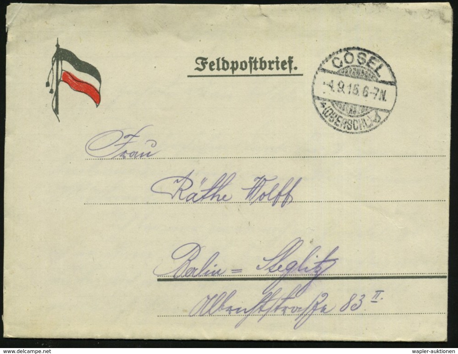 1915 (4.9.) COSEL (OBERSCHLES), 1K-Gitter Auf Patriotischem Feldpost-Feltbrief Aus Res.-Lazarett 6 - I. Weltkrieg (1914- - Other & Unclassified