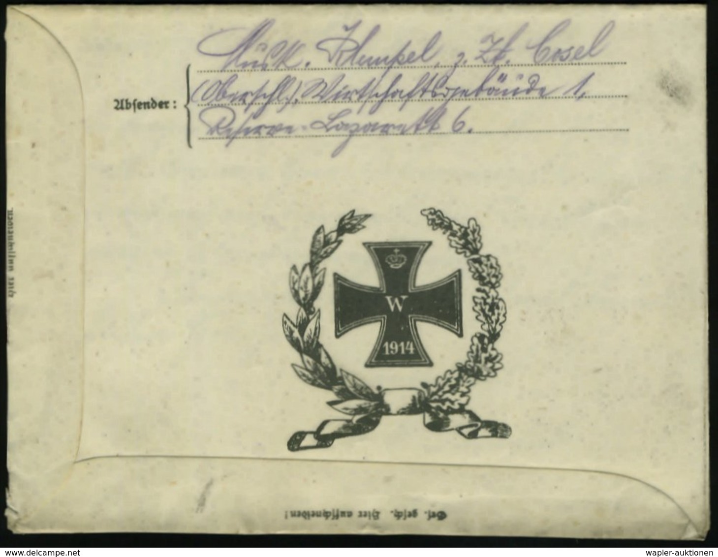 1915 (4.9.) COSEL (OBERSCHLES), 1K-Gitter Auf Patriotischem Feldpost-Feltbrief Aus Res.-Lazarett 6 - I. Weltkrieg (1914- - Other & Unclassified