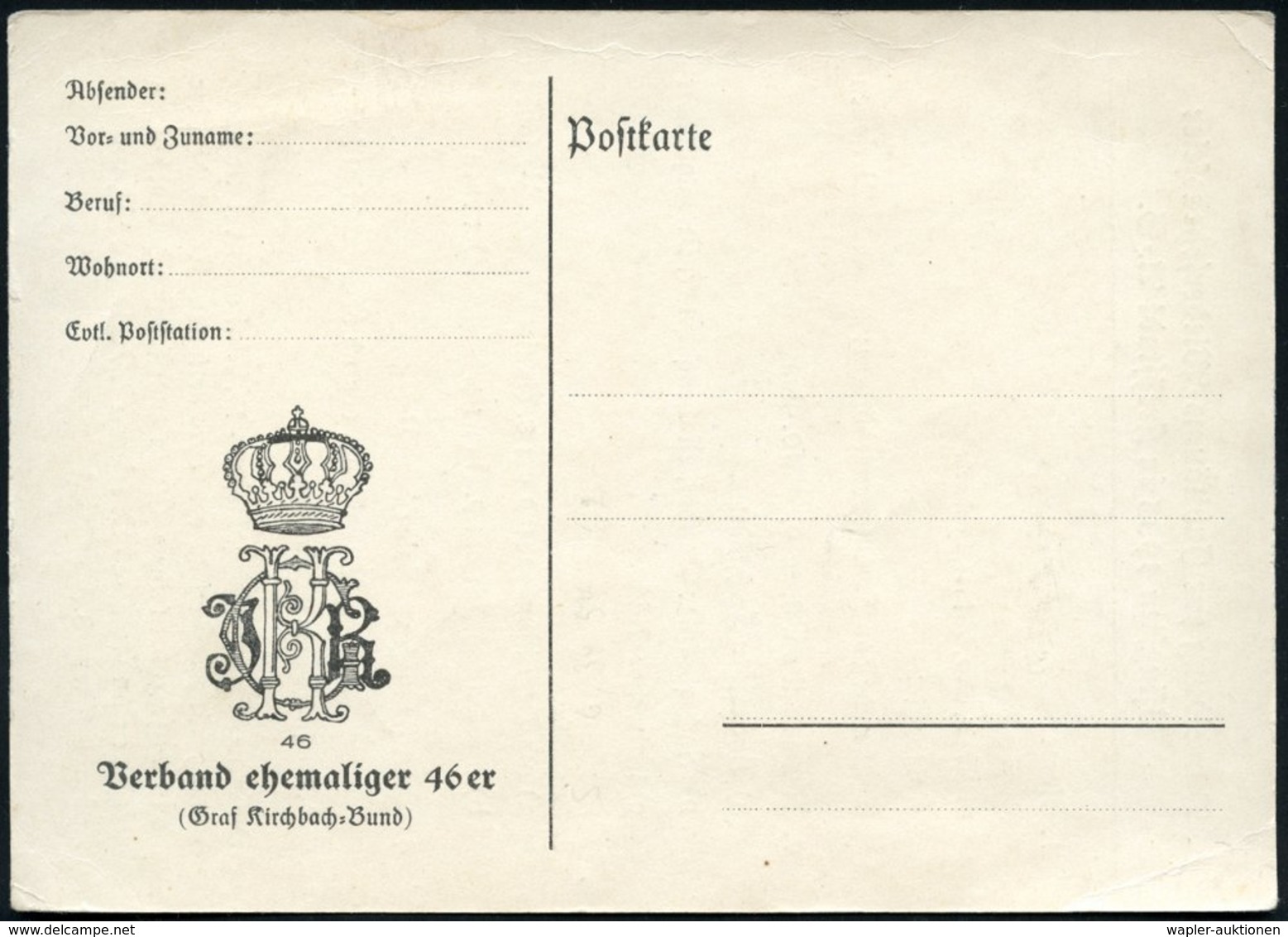 1935 Freystadt, Illustrierte Postkarte: Verband Ehem. 46er, Wiedersehensfeier 1935 (Regimentswappen), Ungebr. - I. Weltk - Other & Unclassified