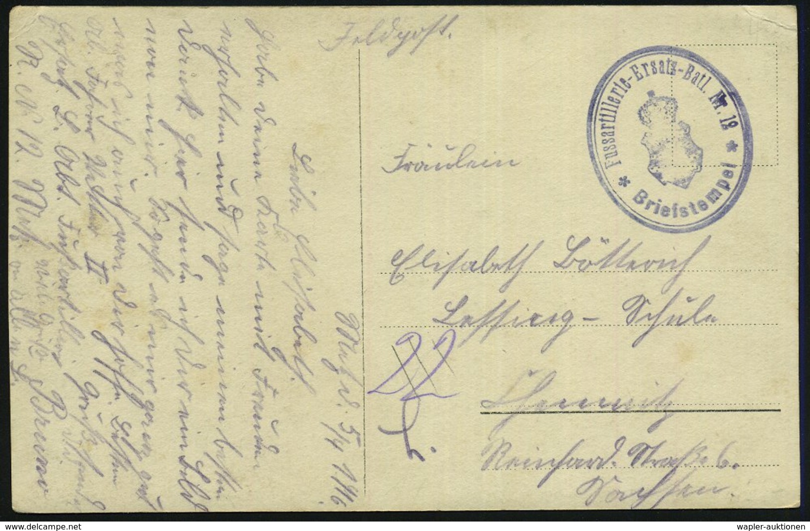 1916 (5.4.) Metz, Briefstempel Fussartl. Ers. Batl. 12 Auf S/ W.-Foto-Feldpost-Ak.: Einzelfoto Artillerist - I. Weltkrie - Other & Unclassified