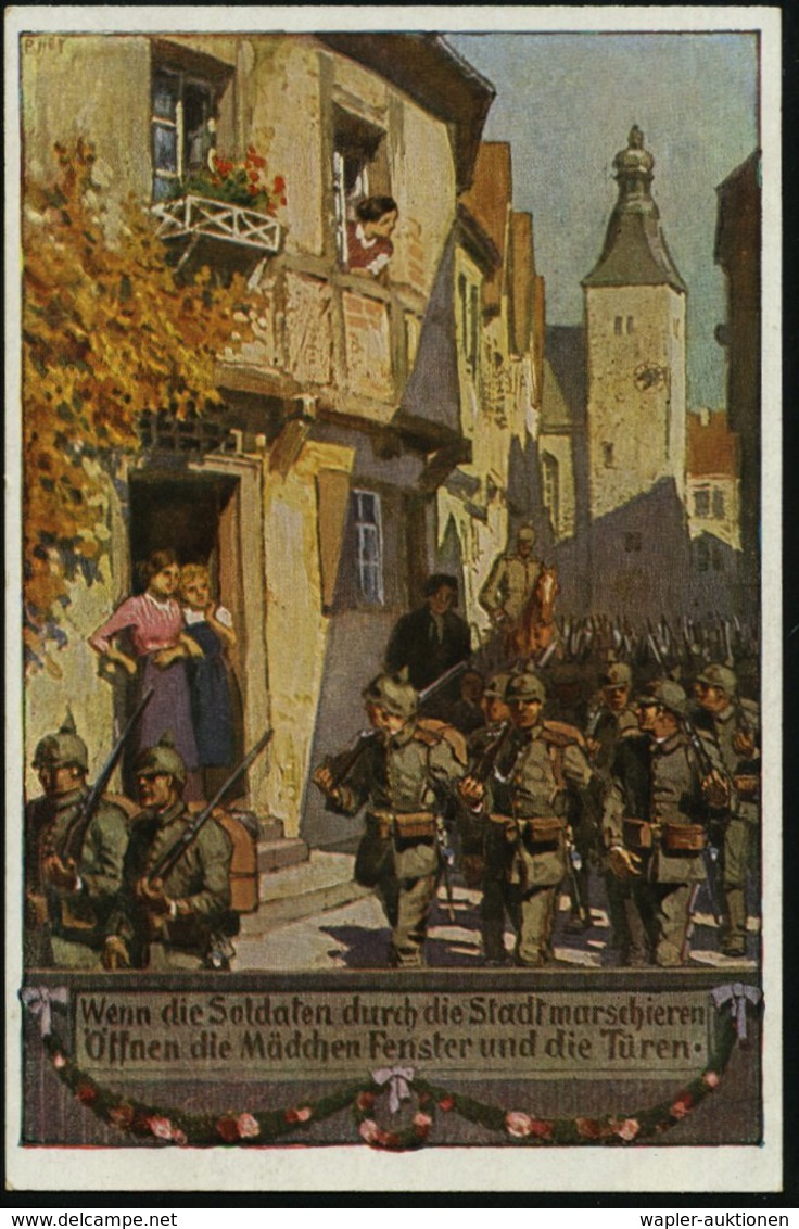 1914 (ca.) DEUTSCHES REICH, Color-Propaganga-Künstler-Ak.: Ausrücken Der Soldaten Von Paul Hey (Soldatenlieder), Ungebr. - Other & Unclassified