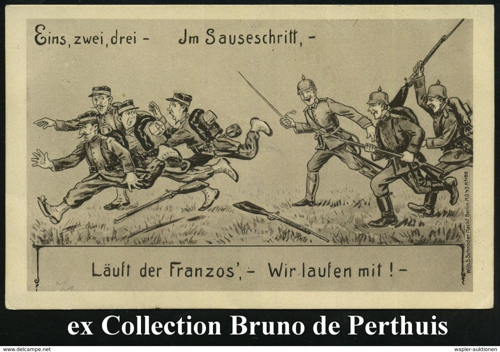 1914 DEUTSCHES REICH, S/ W.-Propaganga-Künstler-Ak.: "Eins, Zwei, Drei - Im Sauseschritt.. (nach Wilhelm Busch) " Franzo - Other & Unclassified