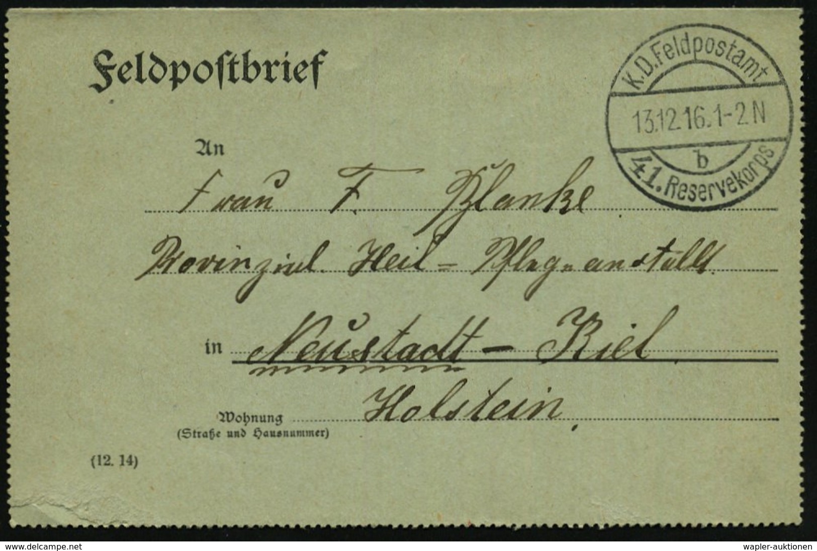 1916 (13.12.) DEUTSCHES REICH, Feldpost-1K-Brücke: 41. Reservekorps + Rs. Hs. Abs.: "Fernsprech Abt. 41", Feldpost-Faltb - Other & Unclassified