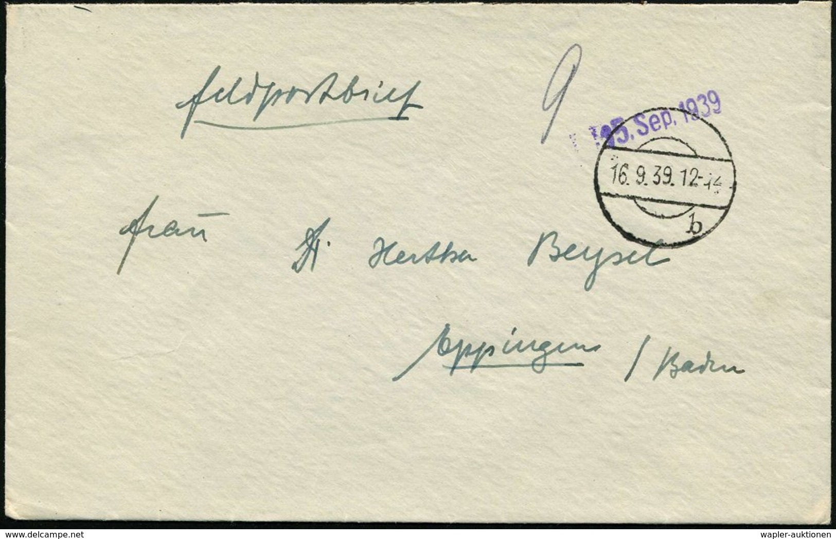 1939 (16.9.) Bad Ems, Stumme 1K-Brücke = Tarnstempel Bad Ems + Datums-1L, Früher Feldpostbrief (rs. Abs. "Oberarzt") Ohn - Other & Unclassified