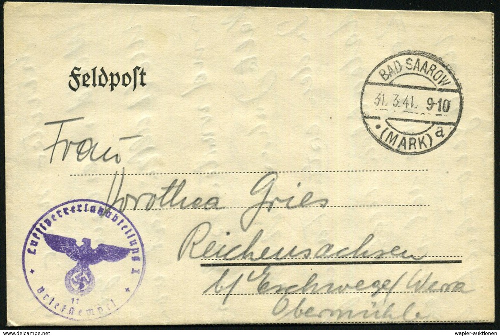 1941 (31.3.) BAD SAAROW, 1K-Brücke + Briefstempel: Luftsperrersatzabt. Nr.11, Feldpost-Faltbrief Mit Inhalt (n. Reichens - Other & Unclassified