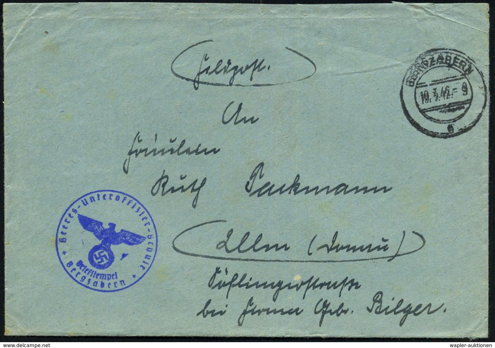 1942 (10.3.) BERZABERN, 2K-Steg + Blauer Briefstempel: Reserve-Unteroffz.-Schule Bergzabern, Feldpostbrief + Inhalt (n.  - Other & Unclassified