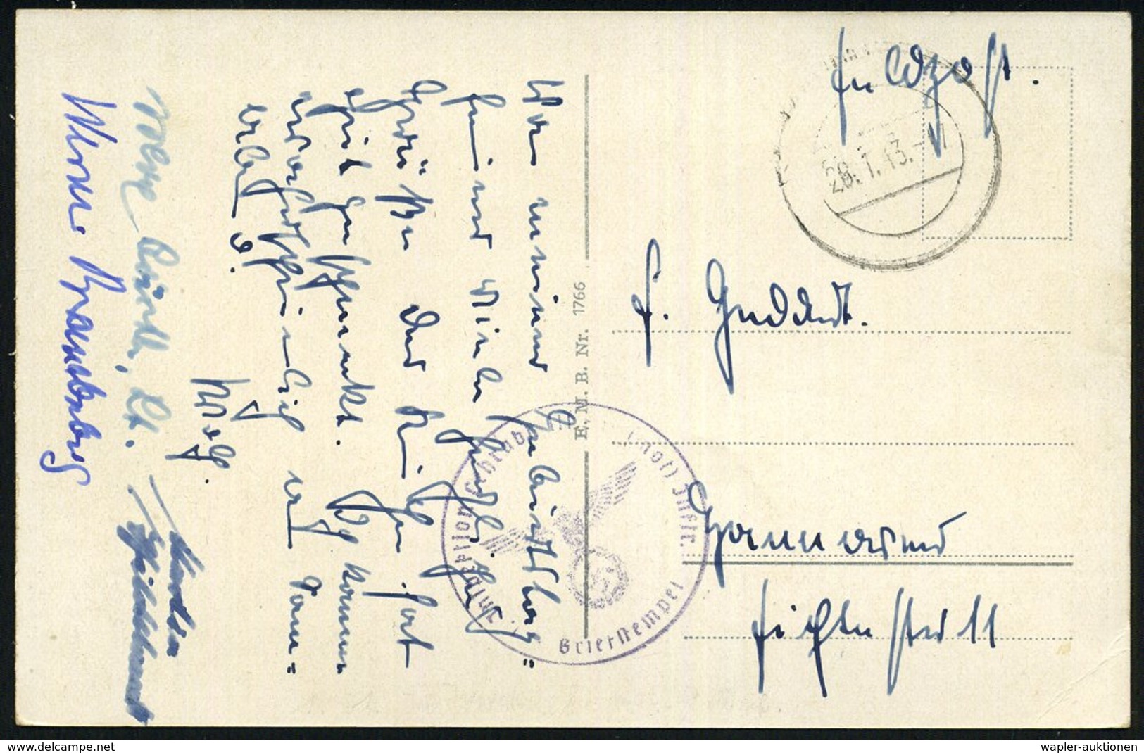 1943 (28.1.) Berlin, Stummer 2K-Steg = Tarnstempel Berlin + Briefstempel Jnspektion Lehr-Abt. III Für (mot.)orisierte Jn - Other & Unclassified