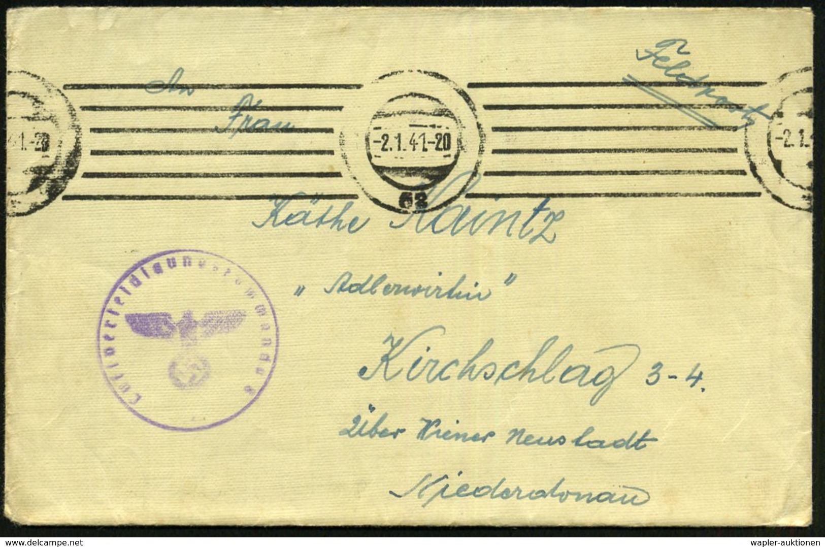 1941 (2.1.) Hannover, Stummer Maschinenstempel = Tarnstempel Hannover-Bothfeld + Briefstempel Luftverteidigungskommando, - Other & Unclassified