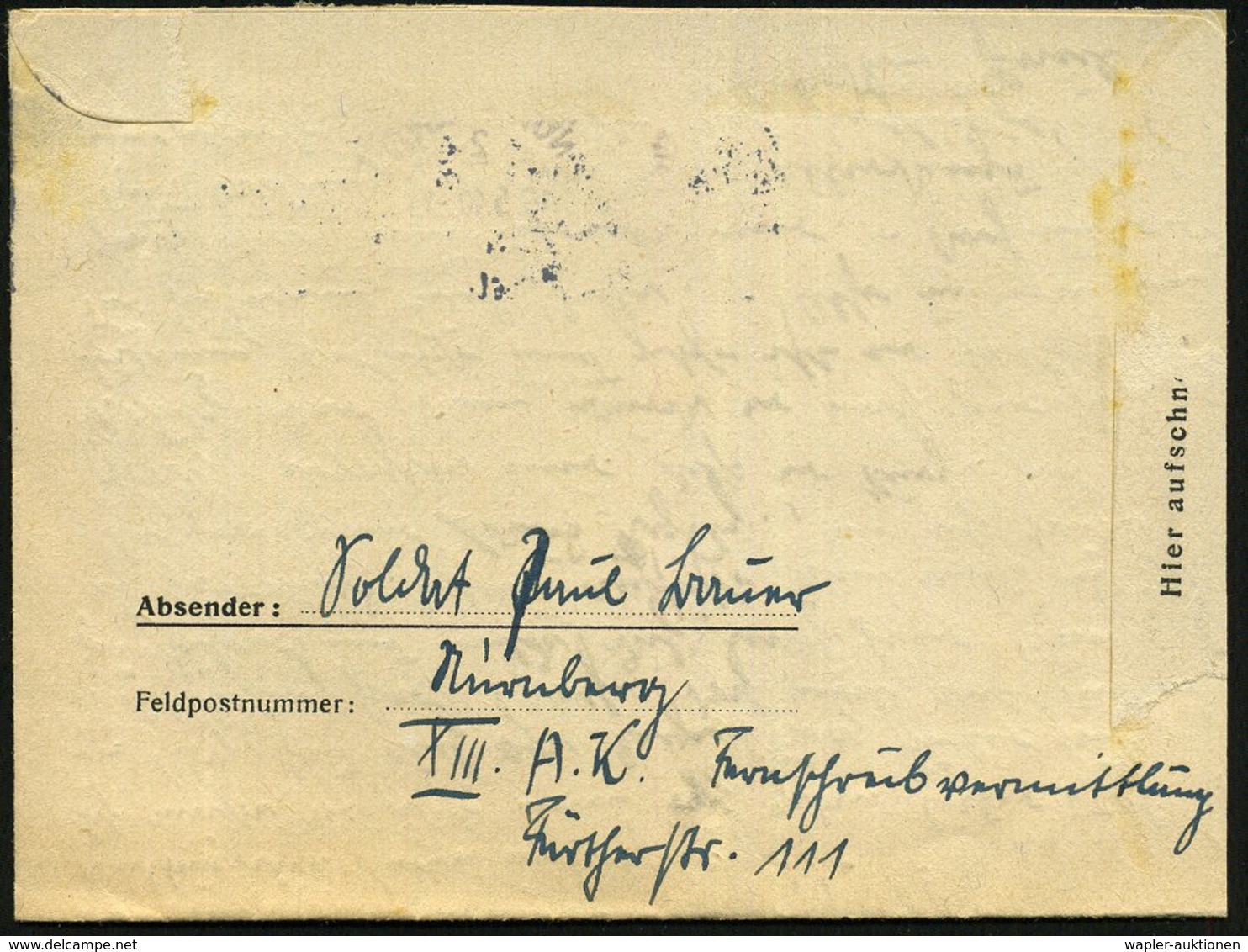 1940 (16.5.) NÜRNBERG 2, Reichsparteitag-Werbestempel + Briefstempel: Stellv. Generalkommando XIII A.(rmee) K.(orps), Fe - Other & Unclassified