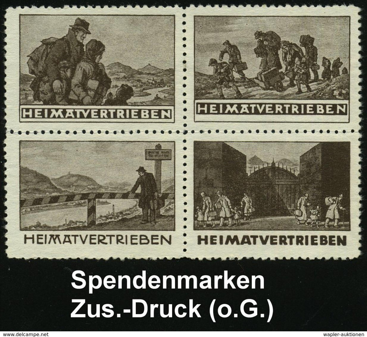 1946 (ca.) KONTROLLRAT, 4 Spendenmarken "Heimatvertriebene" (4 Motive) Als Zusammendruck (ohne G.) - Flüchtlinge & Suchd - Other & Unclassified