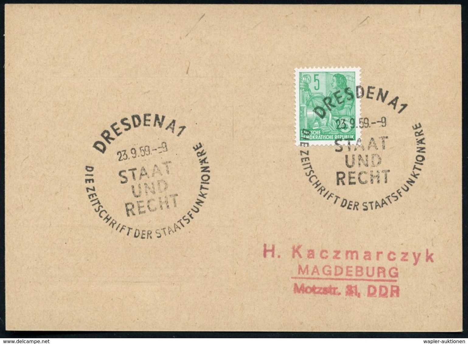 1959 (23.9.) DRESDEN A 1, Sonderstempel Juristische Zeitung, Inl.-Karte (Bo.221) - SBZ & DDR / Russian Occupied Zone & G - Other & Unclassified