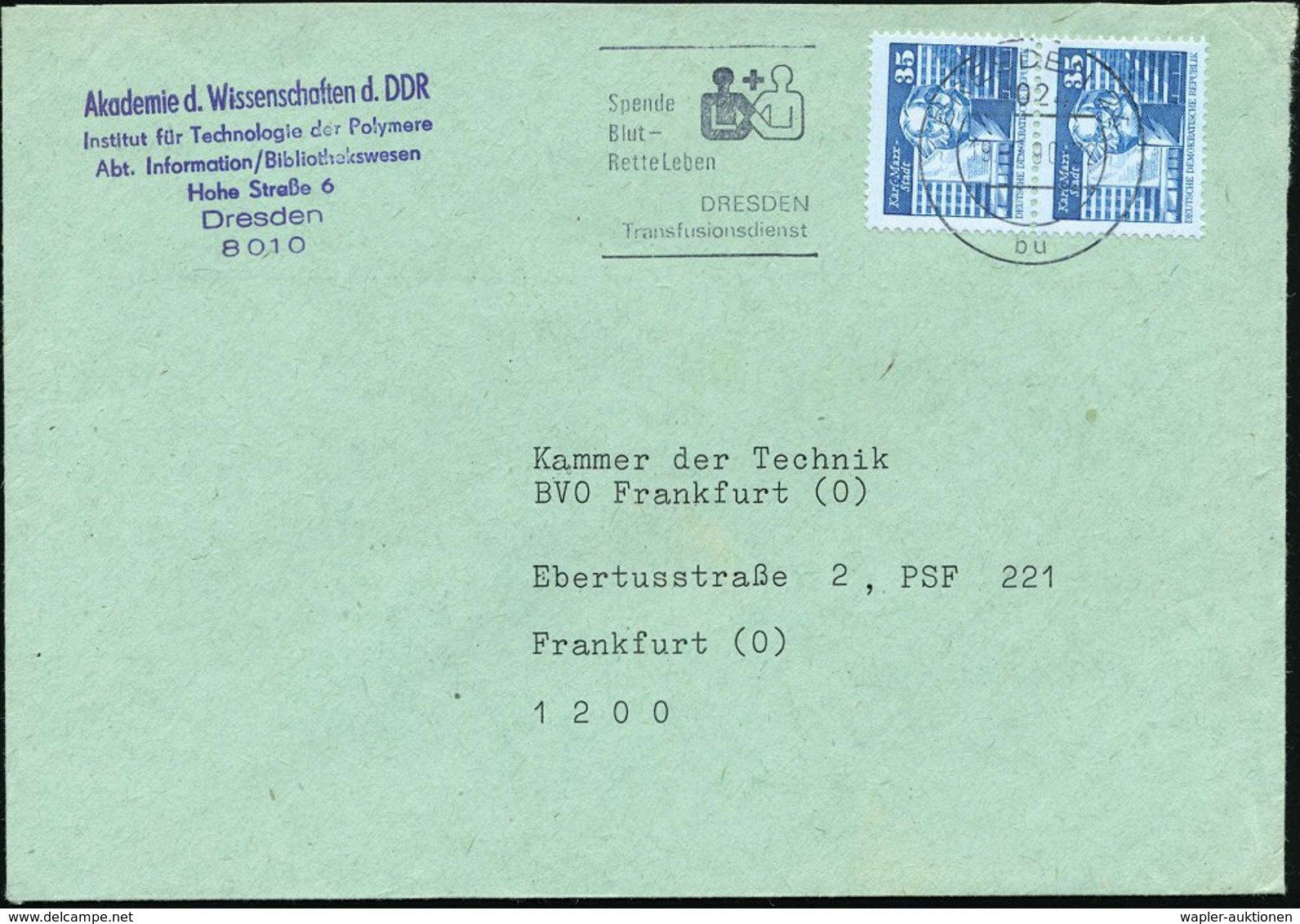 1990 (19.7.) 8024 DRESDEN 24, Maschinen-Werbestempel "Spende Blut..", VGO-Dienstbfrief Akademie Der Wissenschaften Der D - Other & Unclassified