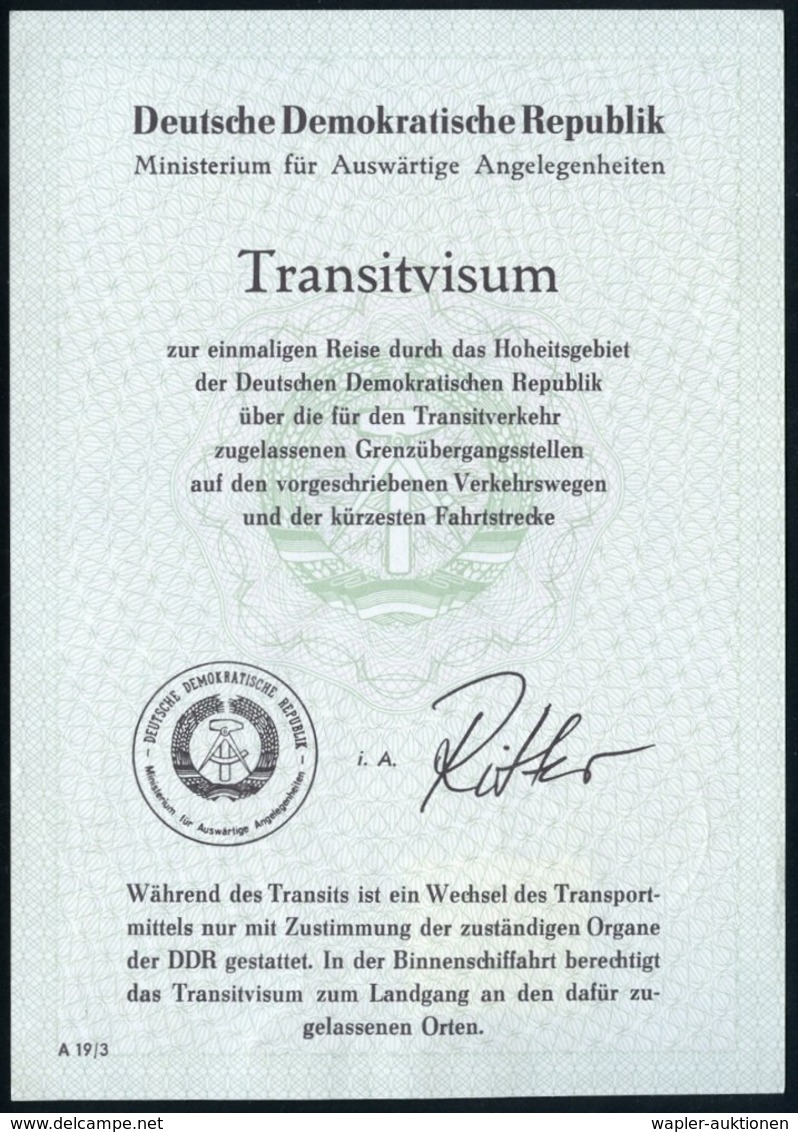 1999 DDR /  BERLIN, Orig. Transit-Visum Des DDR-Außenministeriums (1999 Rs. Frankiert Und Abgestempelt) Format A6 - SBZ  - Other & Unclassified