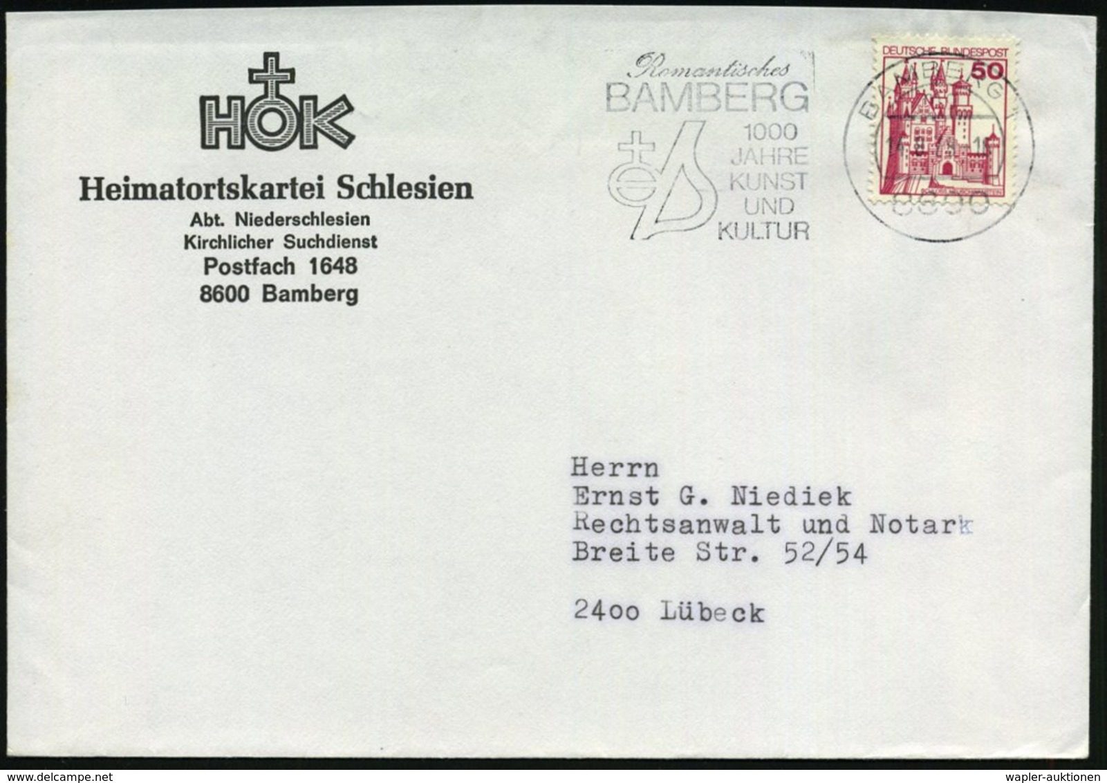 1978 8600 BAMBERG 1, Maschinen-Werbestempel Auf Frankiertem Suchdienst-Brief: H O K (Bo.35 A II = Erstjahr) - Geschichte - Other & Unclassified