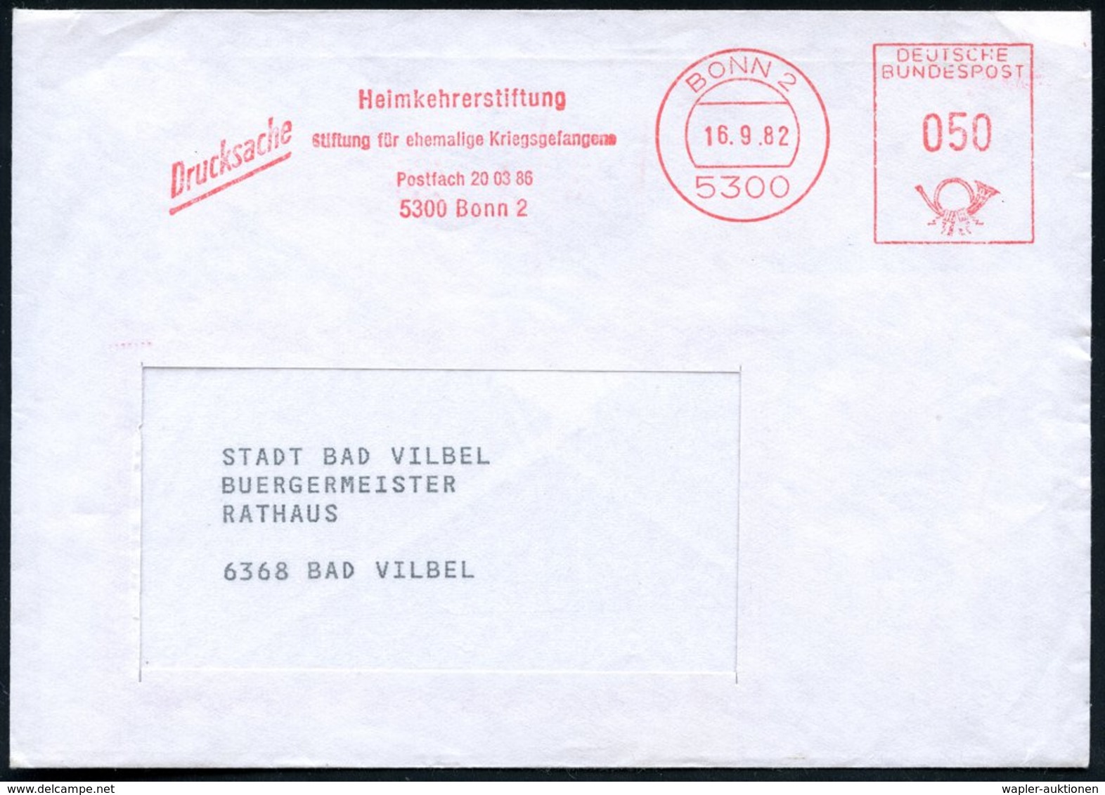 1982 5300 BONN 2, Absender-Freistempel Heimkehrerstiftung Für Ehem. Kriegsgefangene, Inl.-Brief - Geschichte Der Bundesr - Other & Unclassified