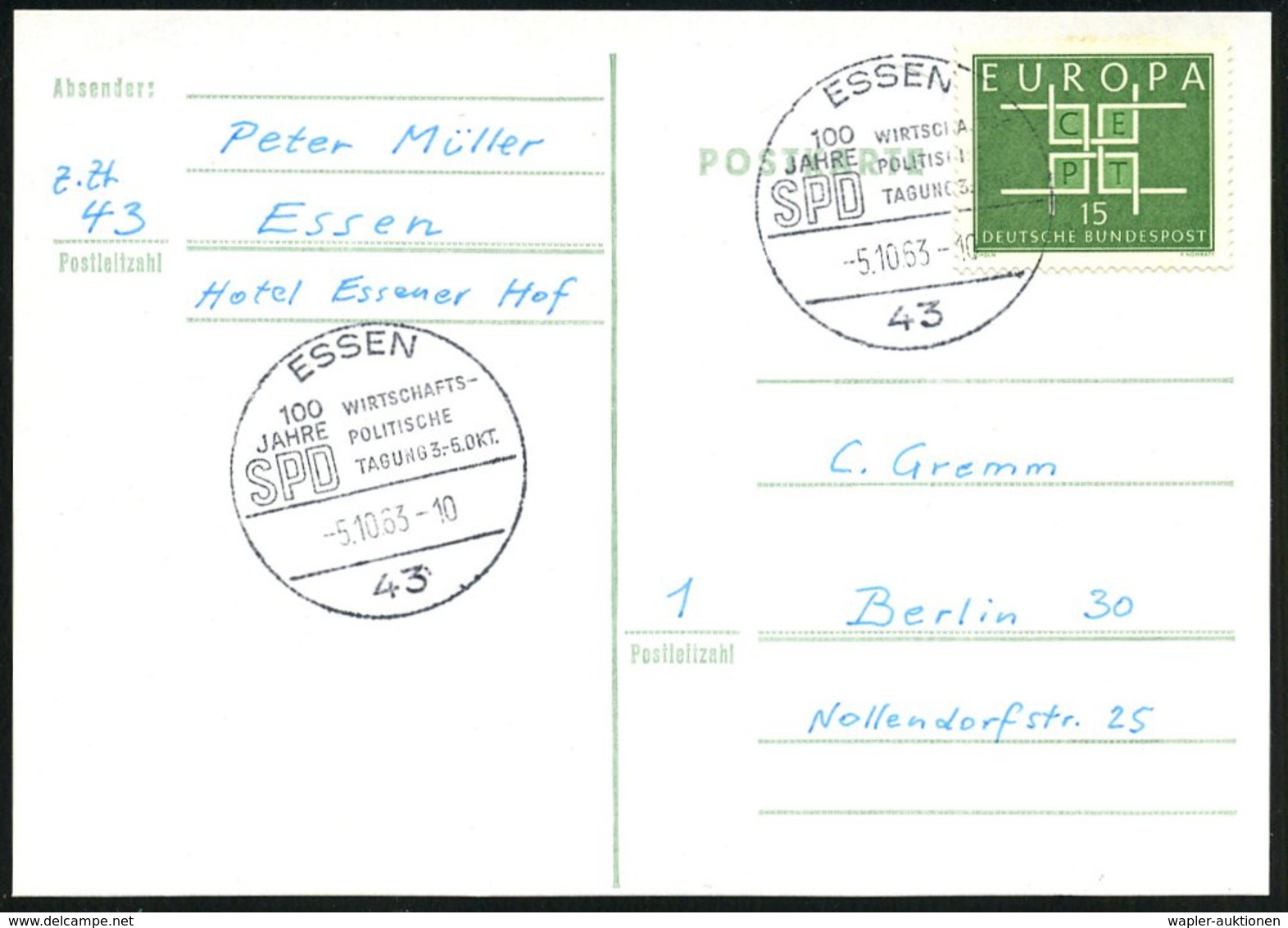 1964 (11.6.) 66 SAARBRÜCKEN, Sonderstempel SPD-Konferenz, Inl.-Karte (Bo.60) - Geschichte Der Bundesrepublik Deutschland - Other & Unclassified