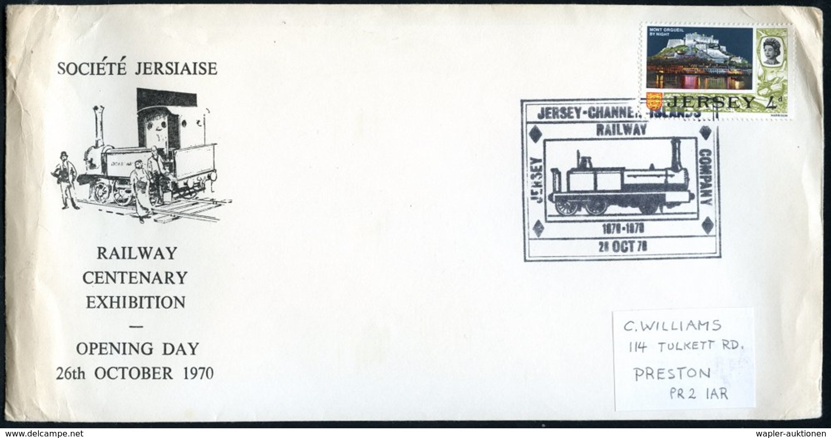 1970 (26.10.) JERSEY, Sonderstempel: 100 Jahre Jersey-Channel Islands Railway = Dampflok; Inl.-Sonderumschlag - Eisenbah - Other & Unclassified
