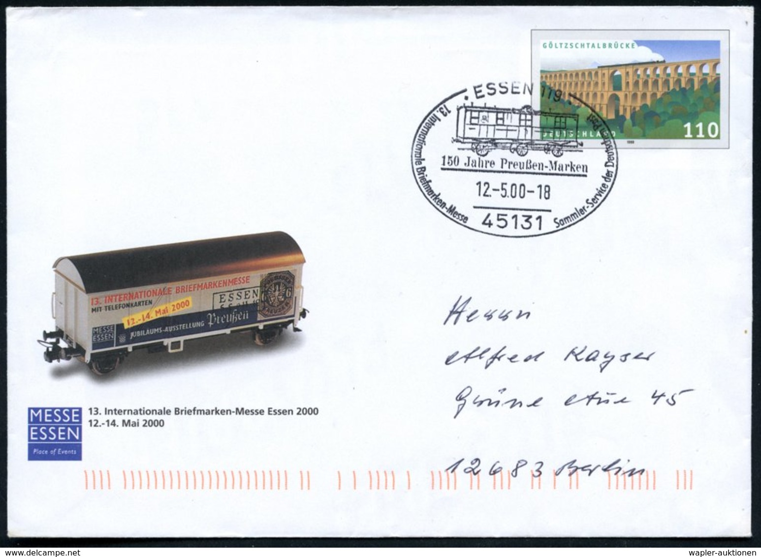 2000 (12.5.) 45131 ESSEN 119, Sonderstempel: 150 Jahre Preußen-Marken (= Preuß. Bahnpost-Waggon) Auf Passendem 110 Pf. S - Other & Unclassified