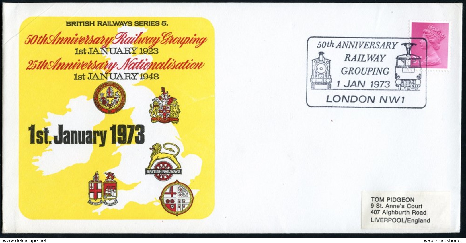 1973 (1.1.) GROSSBRITANNIEN, Sonderstempel: LONDON NW 1, Eisenbahn-Jubiläum (histor. Dampflok, E-Lok) Auf Sonderumschlag - Other & Unclassified