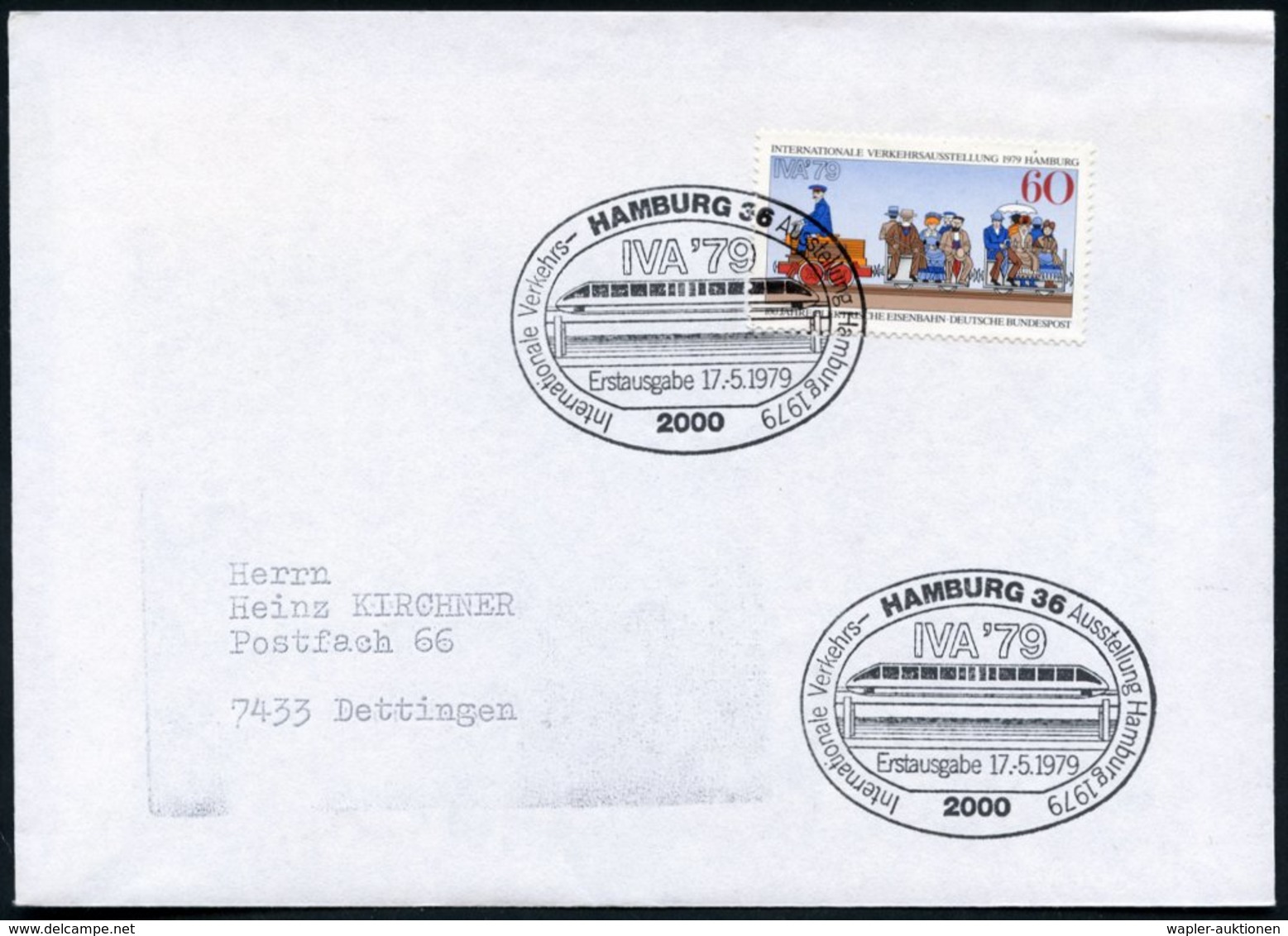 1979 (17.5.) 2000 HAMBURG 36, Sonderstempel "IVA '79" = Magnetzug "Transrapid" Auf 60 Pf. IVA '79 (Mi.1014 = 1. Elektroz - Sonstige & Ohne Zuordnung