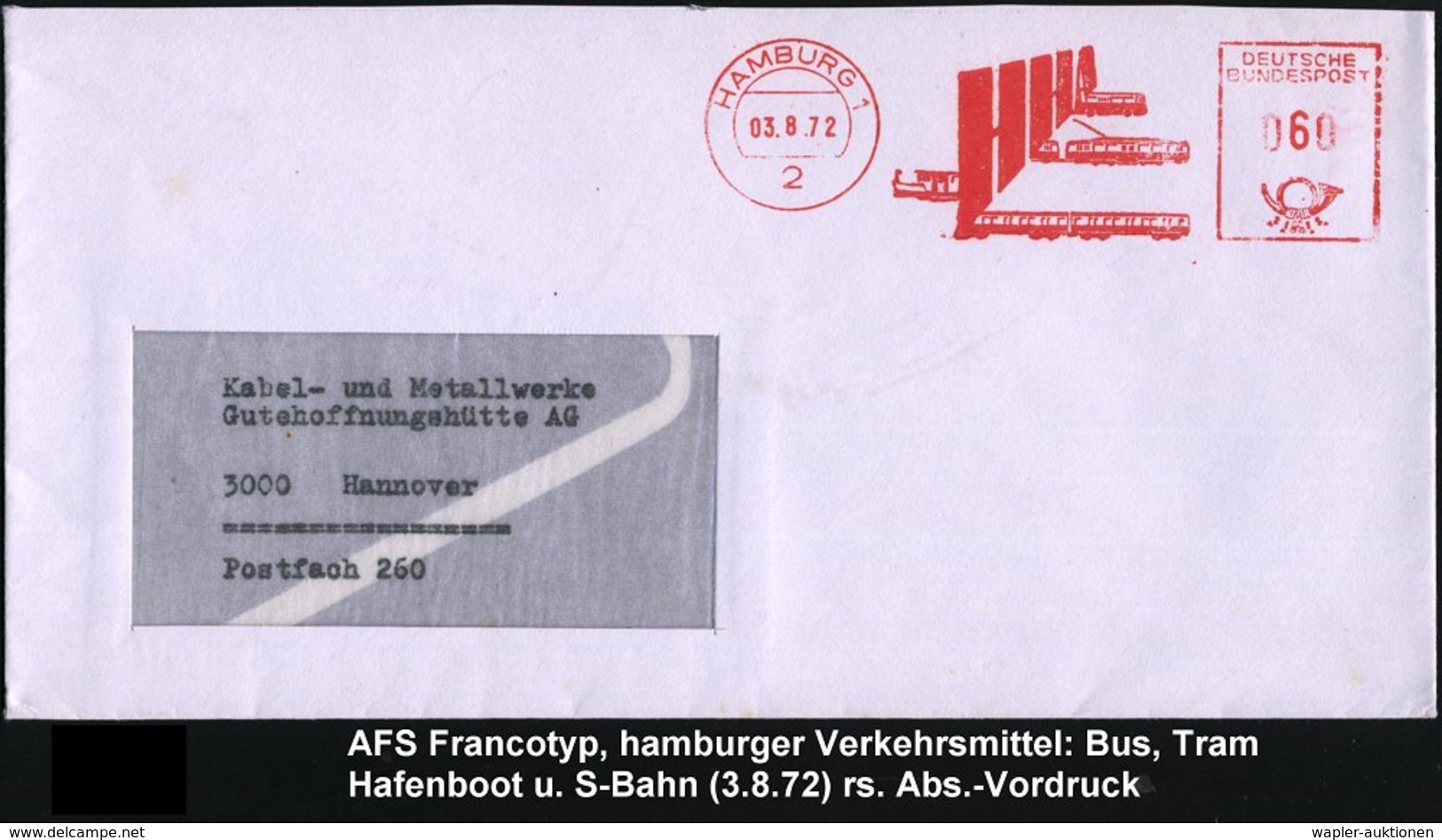 1972 2 HAMBURG 1, Absender-Freistempel: H H A = H(amburger) H(ochbahn) A(ktien-Ges.) = Bus, Tram. S-Bahn U. Schiff, Rs.  - Other & Unclassified