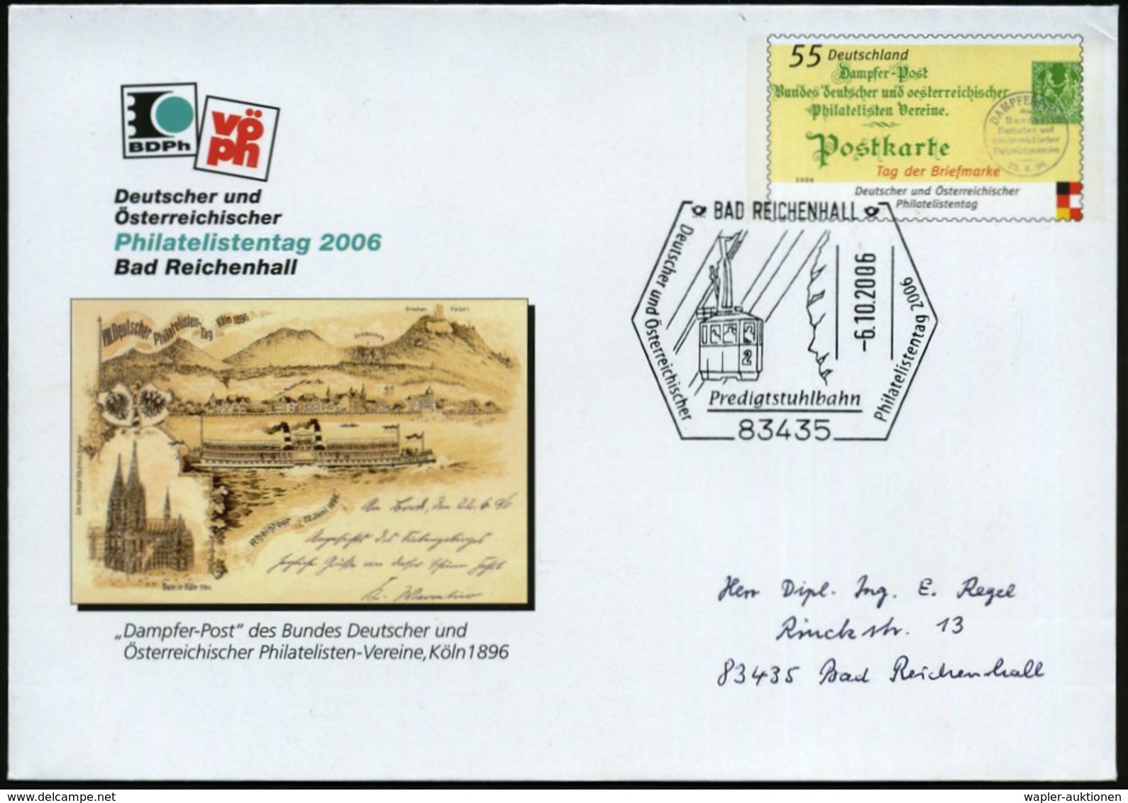 2006 (6.10.) 83435 BAD REICHENHALL; Sonderstempel Philatelistentag = Seilbahn Auf Passendem Ganzsachen-Umschlag 55 C. "D - Other & Unclassified