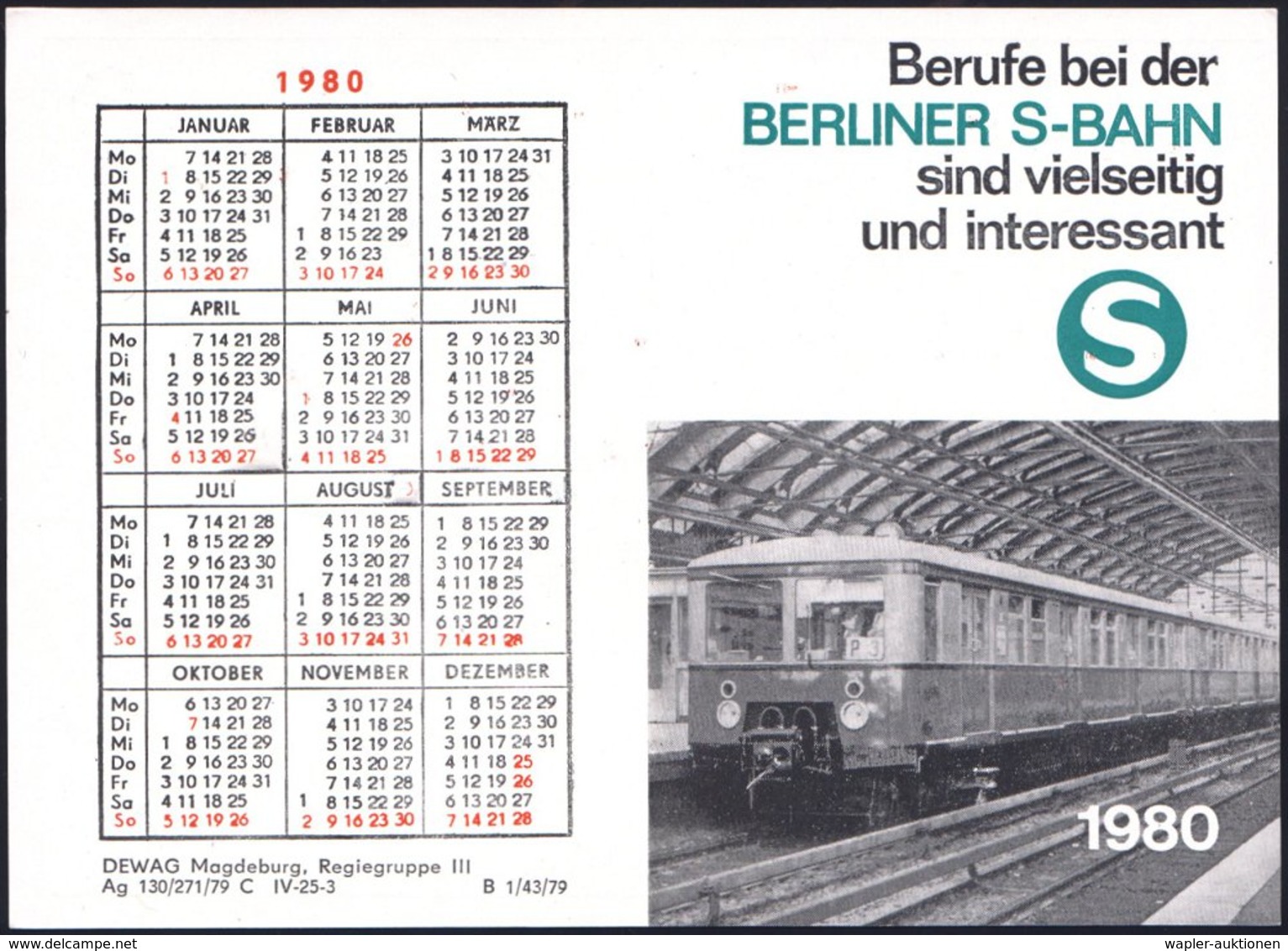 1980 D.D.R., Amtl. Übersichtsplan Der S-Bahn Ost-Berlin (inkl. West-Berlin) Mit S-Bahnzug U. Kalender, Druckfrisch! (For - Other & Unclassified