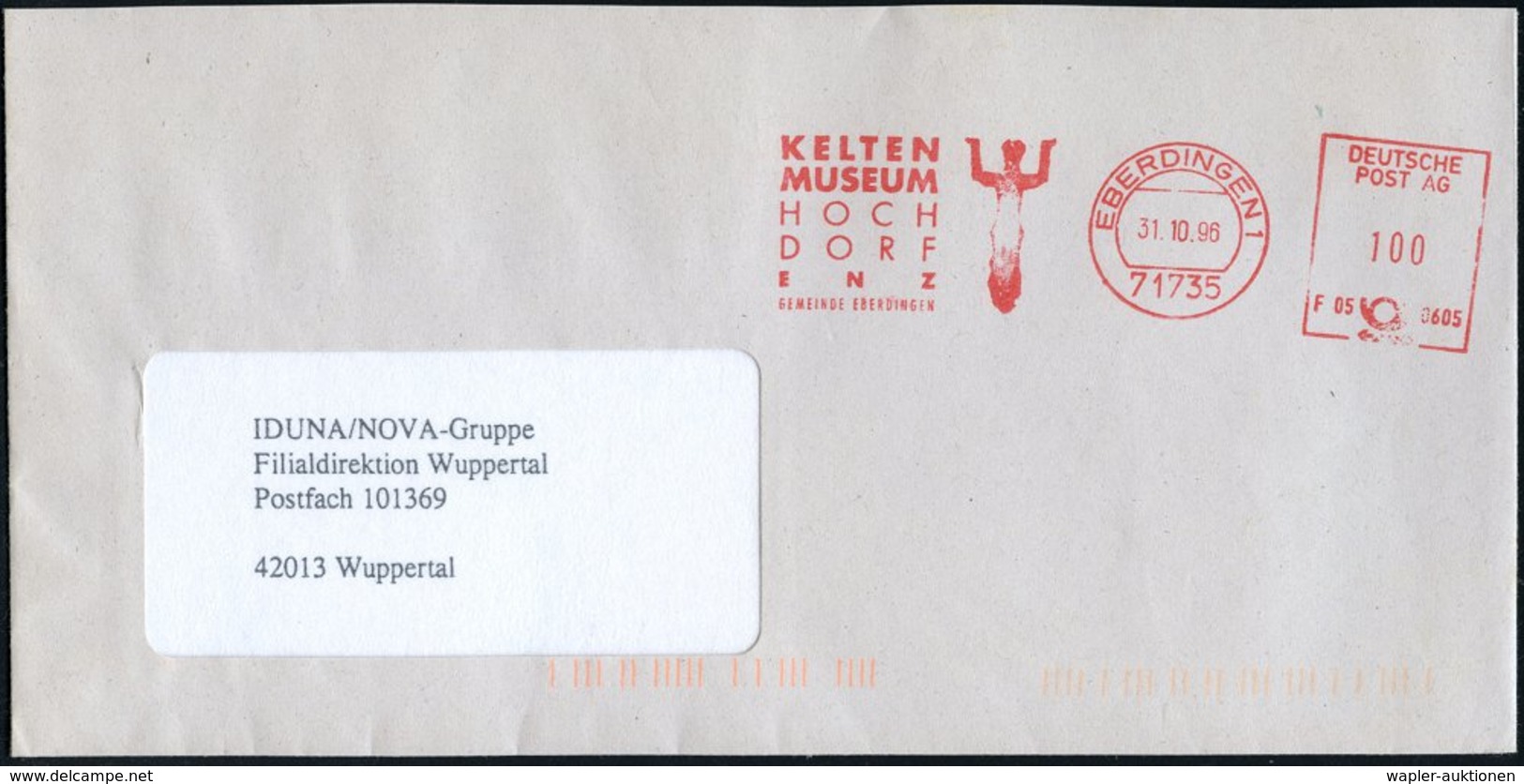 1996 71735 EBERDINGEN 1, Absender-Freistempel: KELTEN MUSEUM HOCHDORF ENZ (keltische Figur), Fernbrief - Europäische Ges - Other & Unclassified