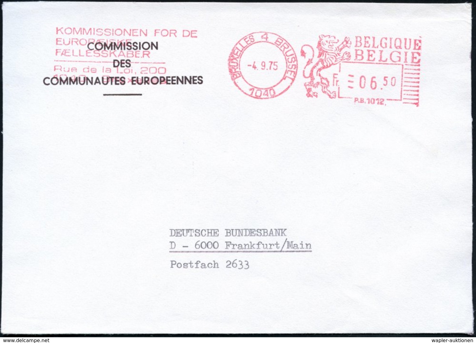 1975 (4.9.) BELGIEN, Absender-Freistempel : 1040 BRUXELLES 4, KOMMISSIONEN FOR DE EUROPAISKE FAELLESSKABER..  (dänischer - Other & Unclassified