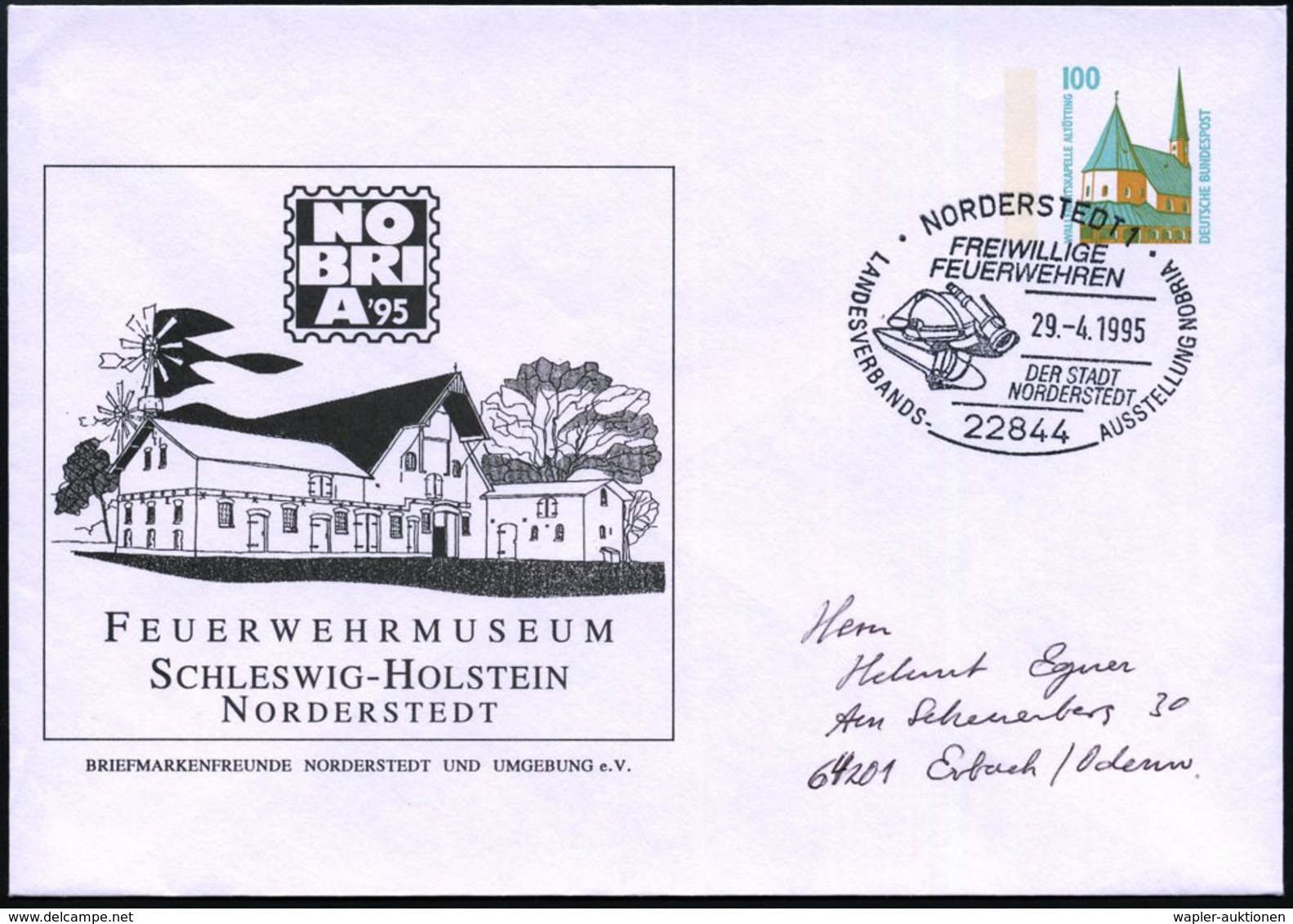 1995 (29.4.) 22844 NORDERSTEDT 1, PU 100 Pf. Bauwerke: FEIERWEHRMUSEUM NORDERSTEDT + Passender Sonderstempel (Feuerwehrh - Other & Unclassified