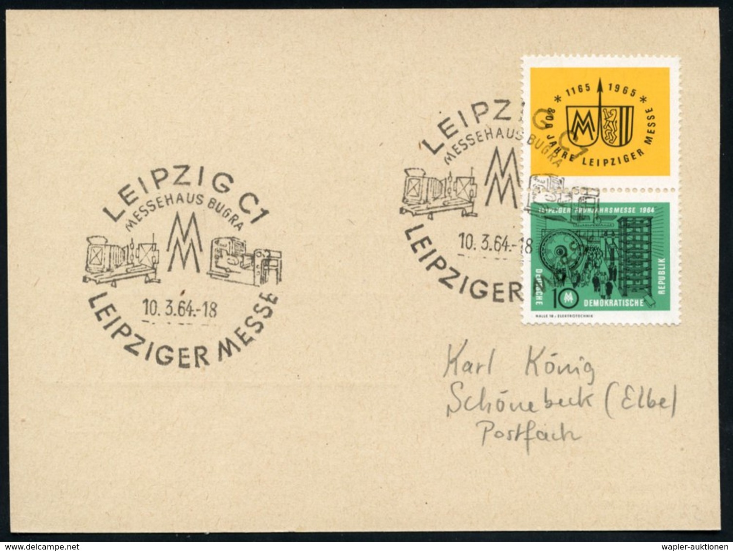 1964 (10.3.) LEIPZIG C 1, Sonderstempel Messe BUGRA Mit Repro-Kamera U. Druckmaschine Auf Passender Frankatur (Mi.S.Zd.4 - Other & Unclassified